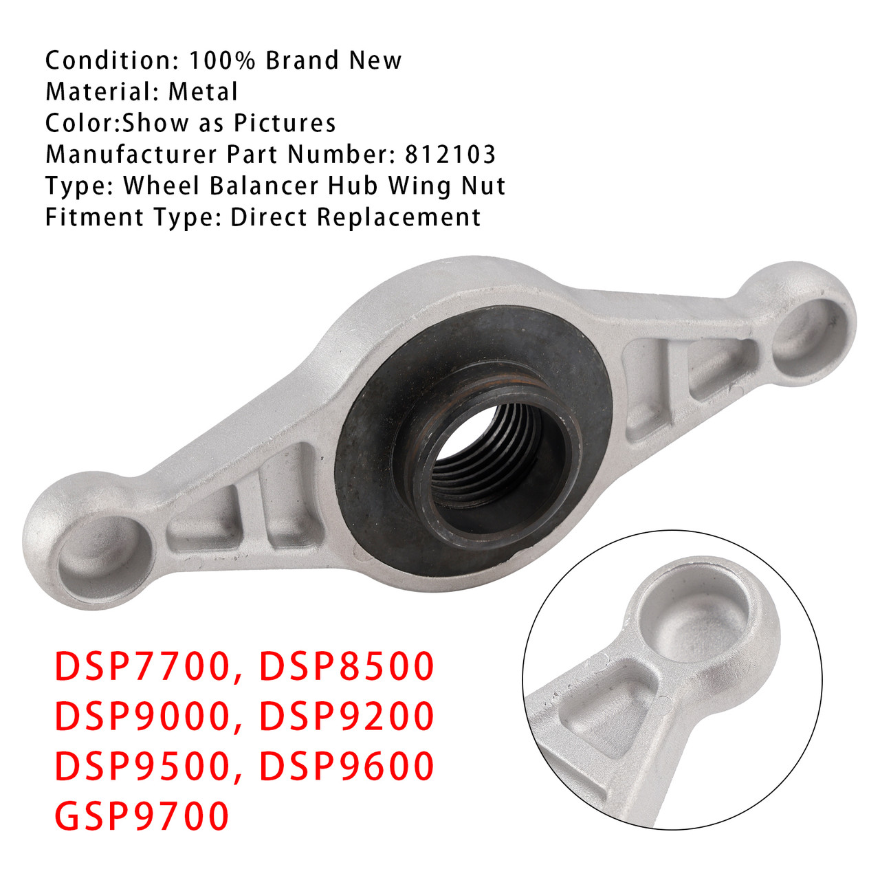 Wheel Balancer Hub Wing Nut 812103 For Hunter DSP w/ 40mm X 8mm Shaft Thread Pitch DSP7700, DSP8500, DSP9000, DSP9200, DSP9500, DSP9600,GSP9700