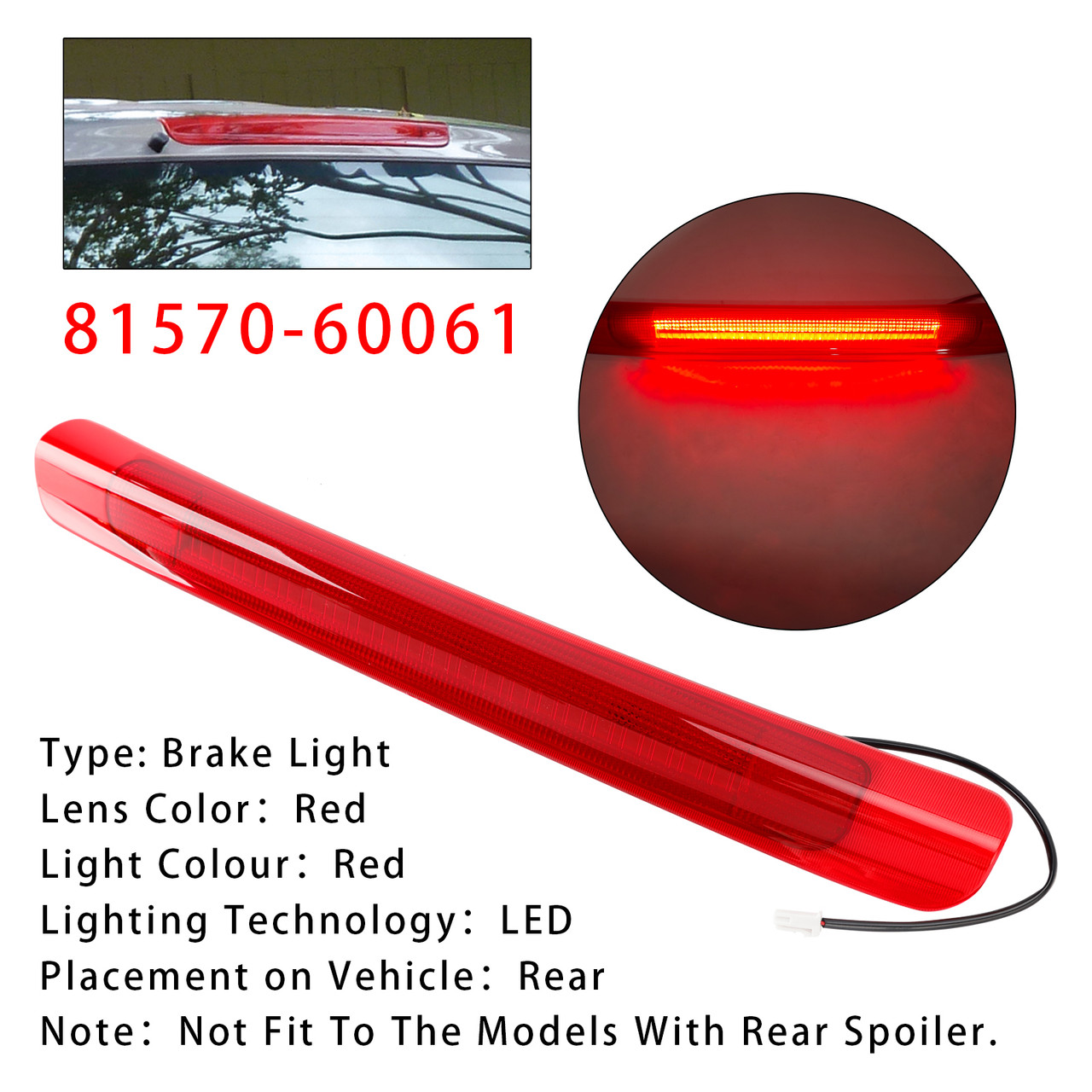 1998-2007 Toyota Land Cruiser LED 3RD Tail Light Brake Lamp Mount 81570-60061 Red Generic