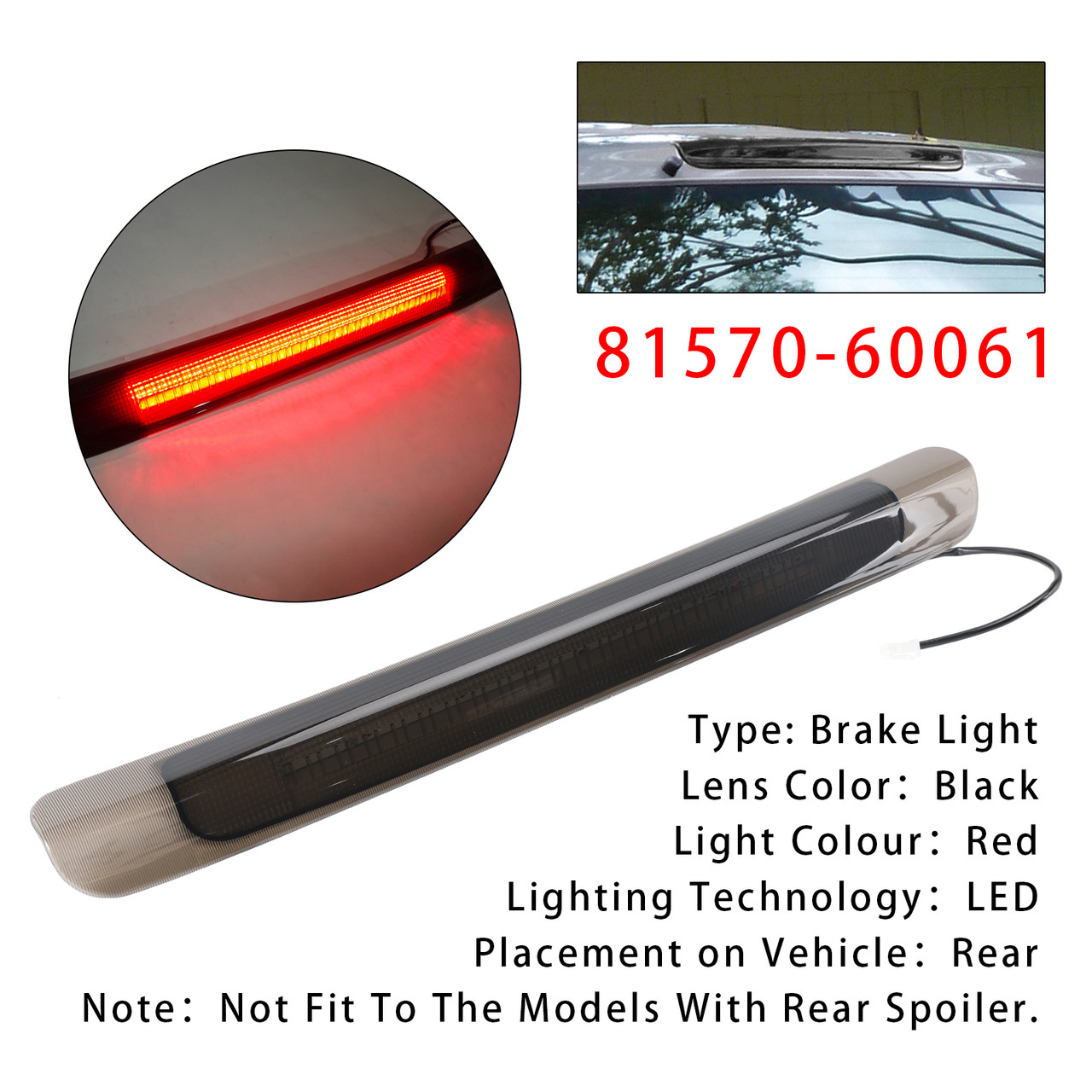 1998-2007 Toyota Land Cruiser LED 3RD Tail Light Brake Lamp Mount 81570-60061 Black Generic
