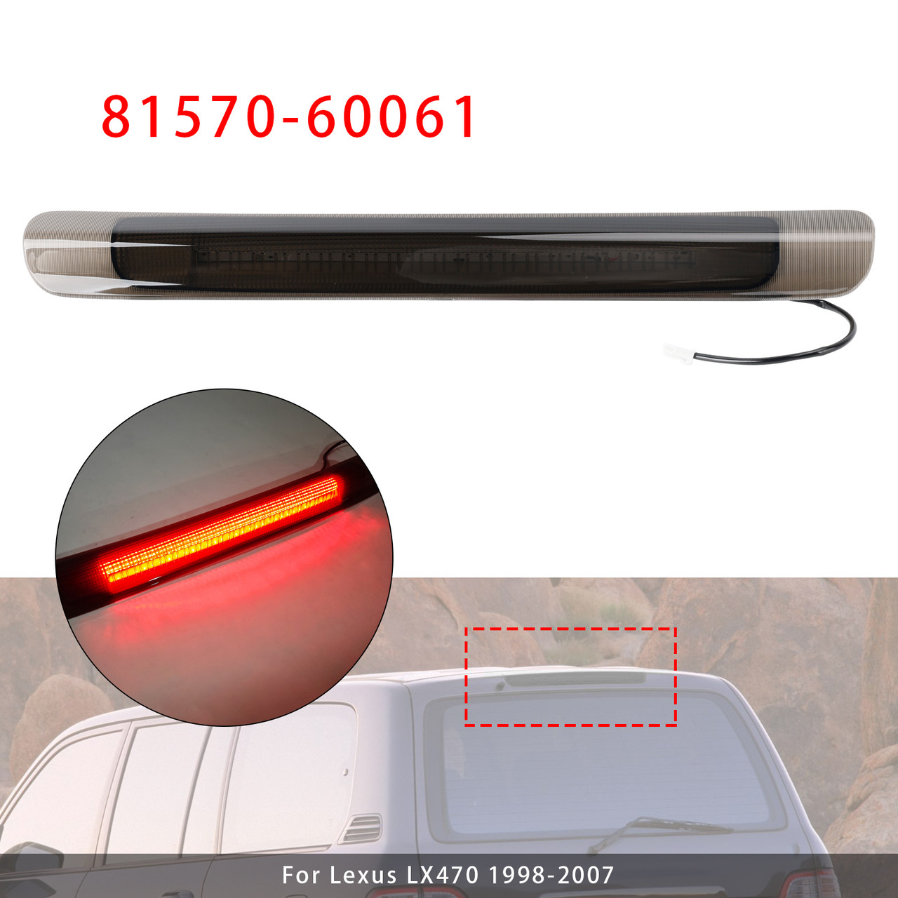 1998-2007 Toyota Land Cruiser LED 3RD Tail Light Brake Lamp Mount 81570-60061 Black Generic