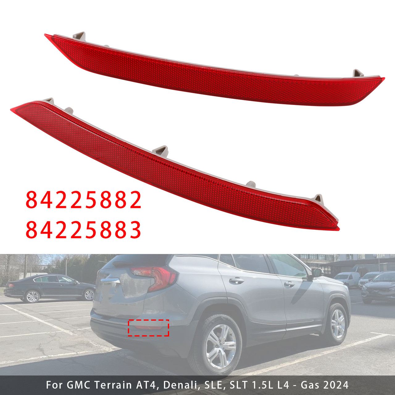 2022-2024 GMC Terrain AT4 Red Rear Left+Right Bumper Reflector Lamp 84225882 84225883 Generic