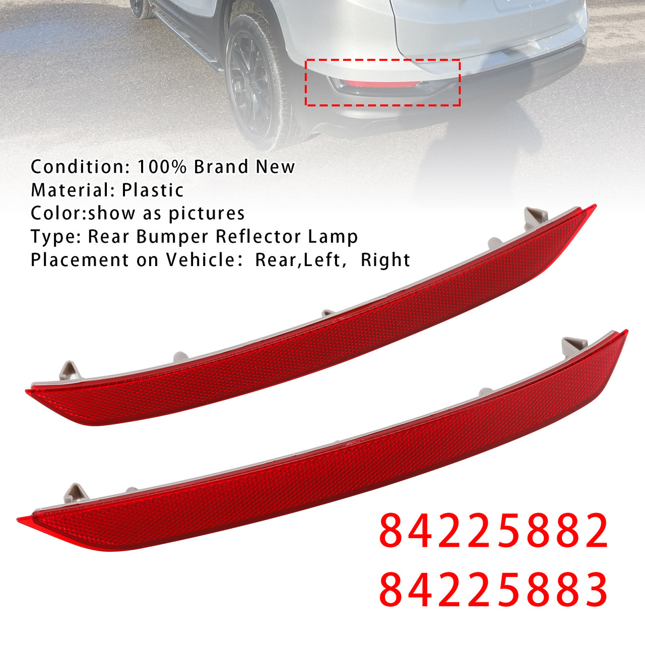 2018-2020 2011 GMC Terrain Denali Red Rear Left+Right Bumper Reflector Lamp 84225882 84225883 Generic