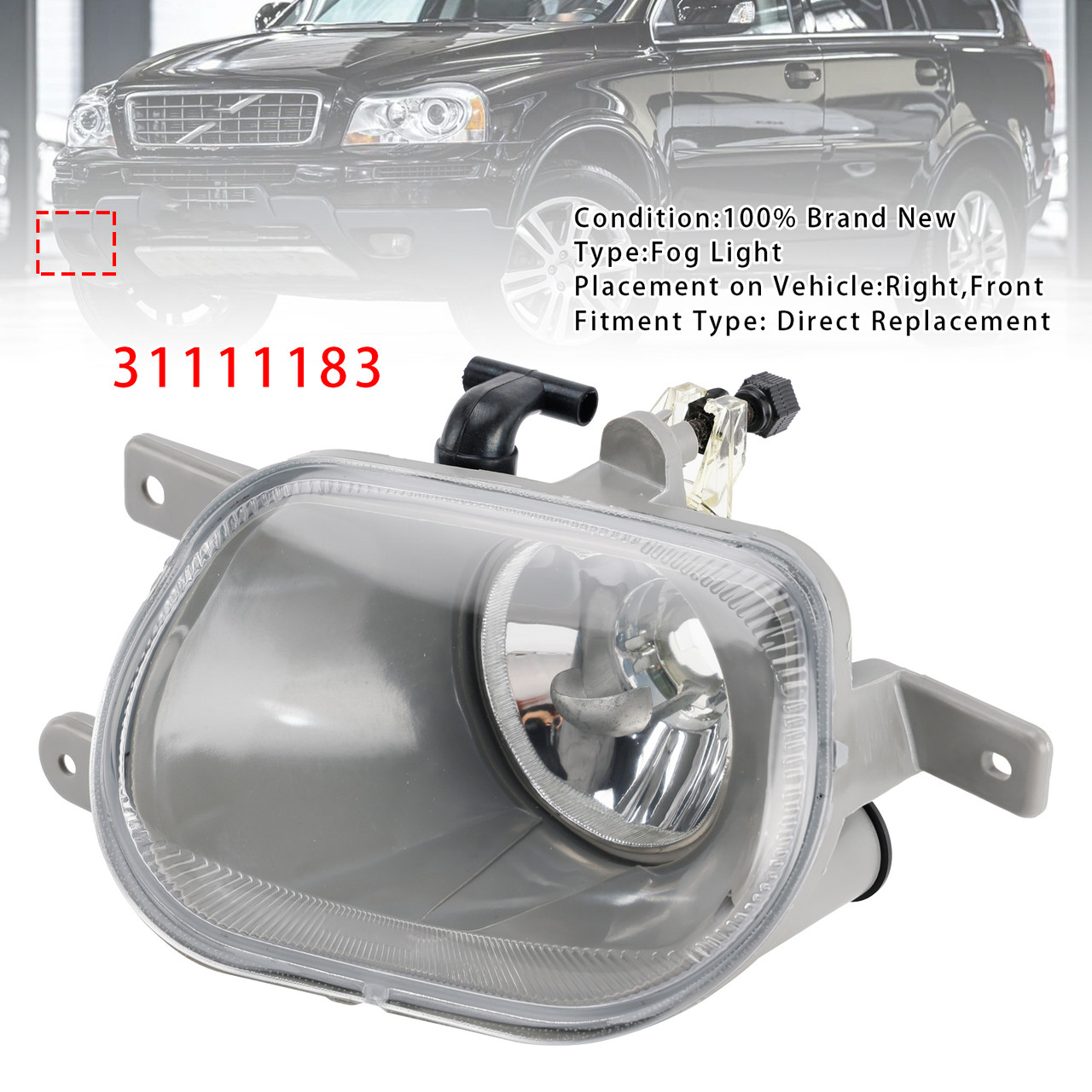 2003-2014 Volvo XC90 Right Front Fog Light Lamp Without Bulb 31111183 Generic