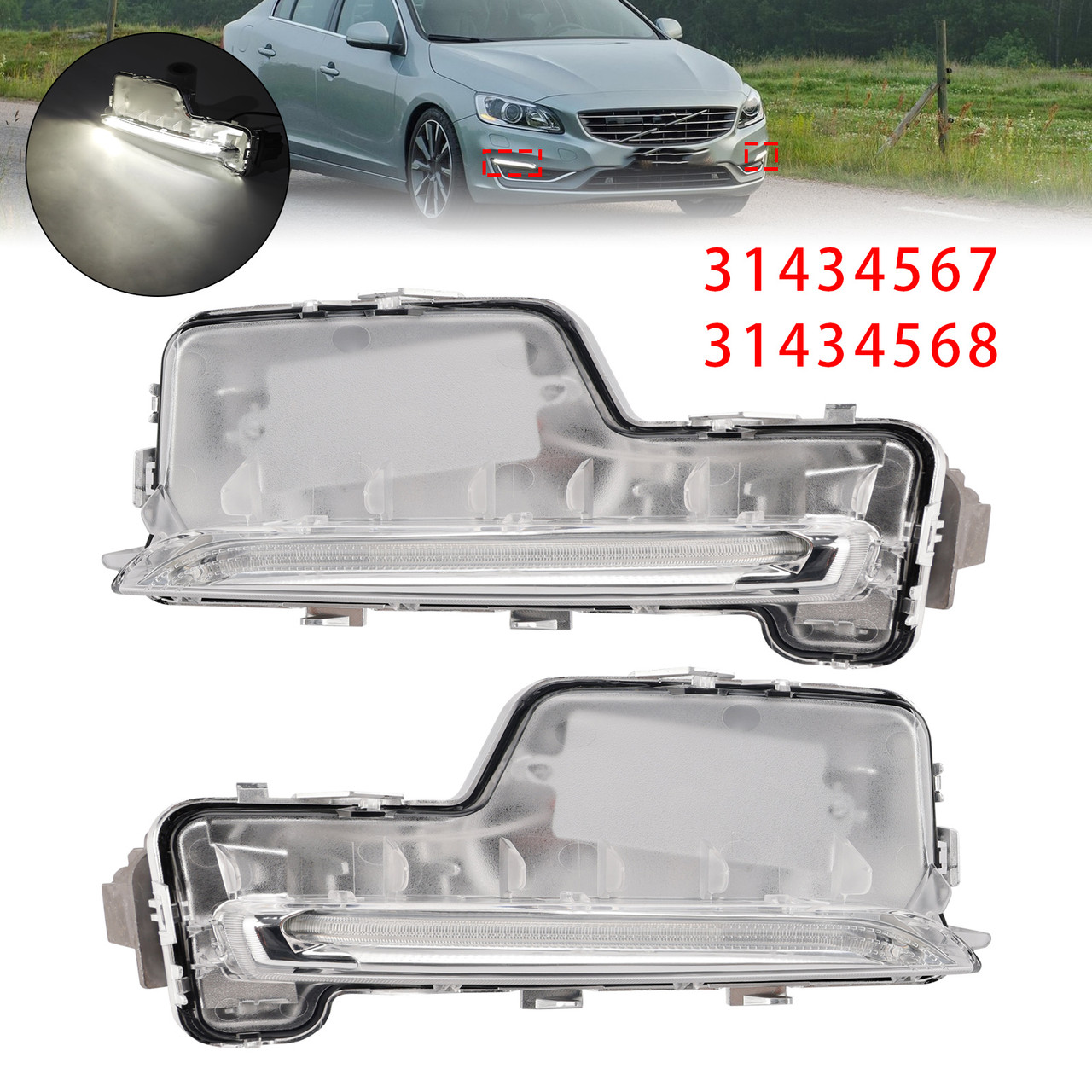 2014-2018 Volvo S60 Pair Front Fog Light Lamp 31434567 31434568 Generic