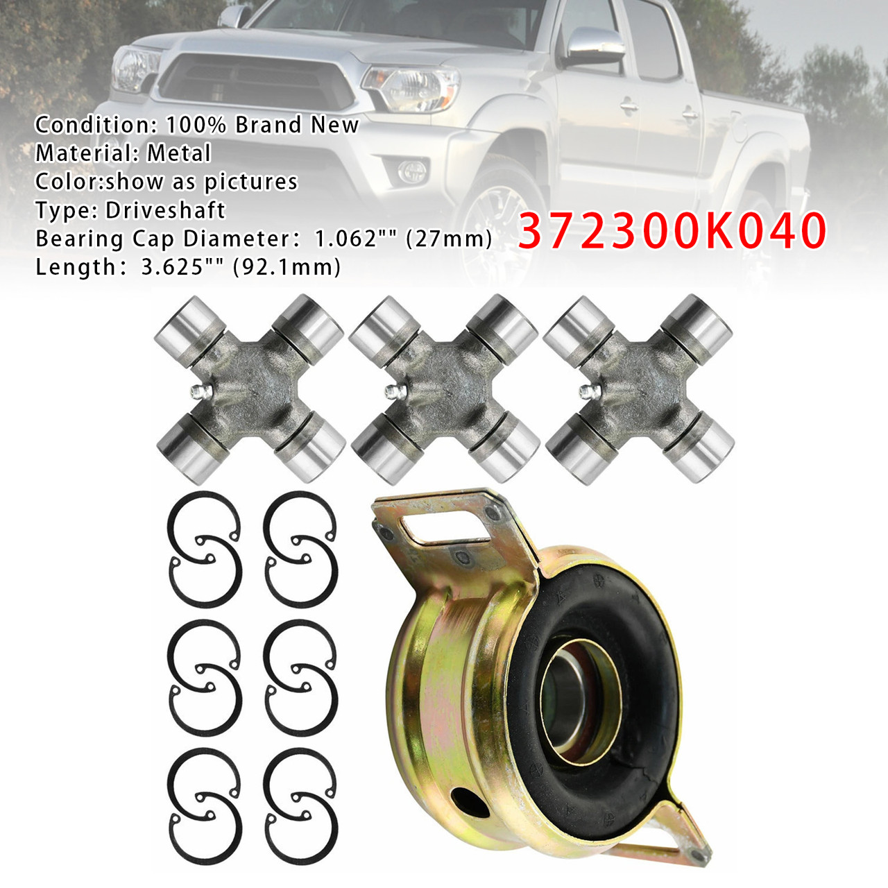 2005-2015 Toyota Tacoma Driveshaft Support Bearing & U-Joints 372300K040 Generic