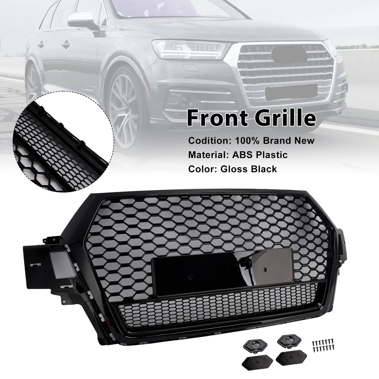 2016-2019 Audi Q7 SQ7 Front Bumper Radiator Vent Mesh Grille Gloss Black Generic
