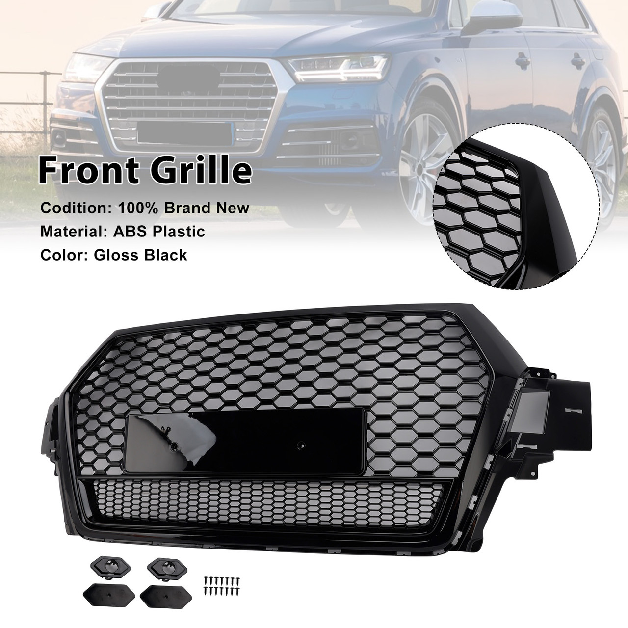 2016-2019 Audi Q7 SQ7 Front Bumper Radiator Vent Mesh Grille Gloss Black Generic