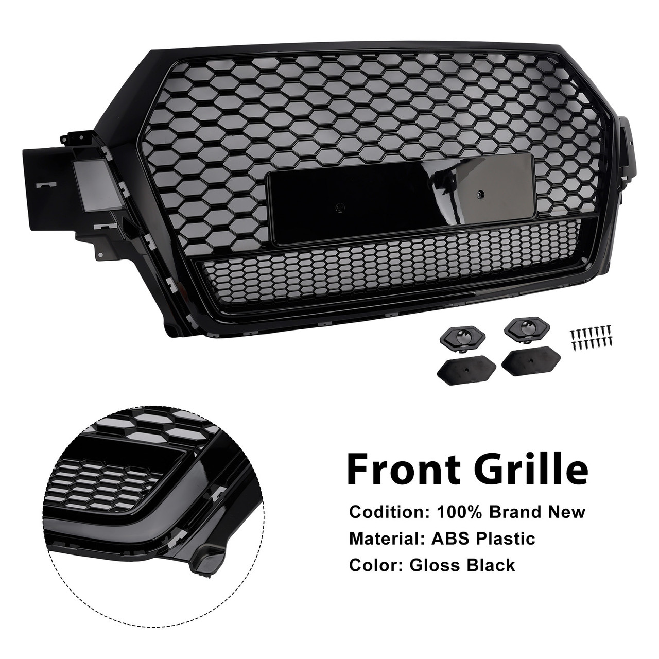 2016-2019 Audi Q7 SQ7 Front Bumper Radiator Vent Mesh Grille Gloss Black Generic