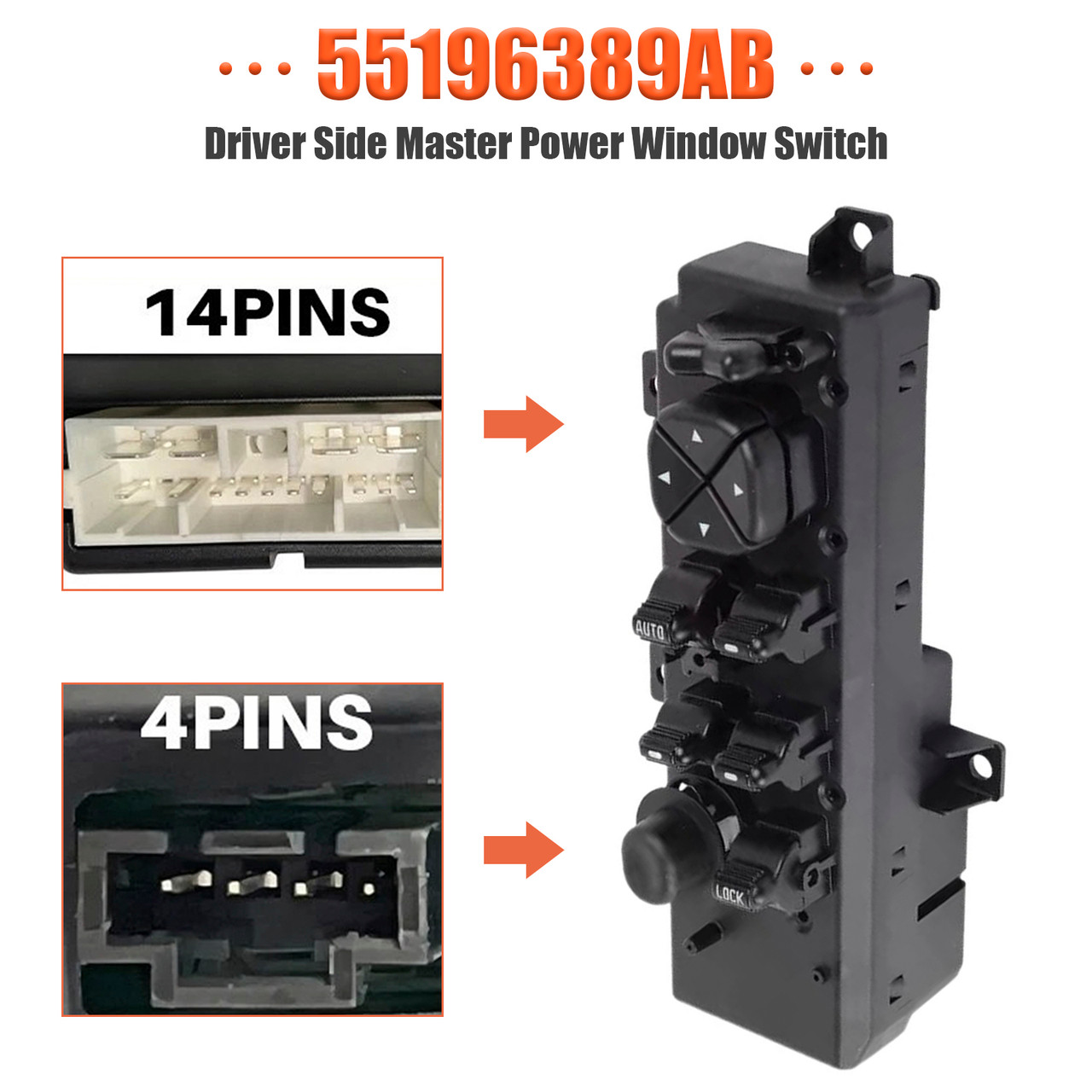 1999-2004 Jeep Grand Cherokee Driver Side Master Power Window Switch 55196389AB Generic