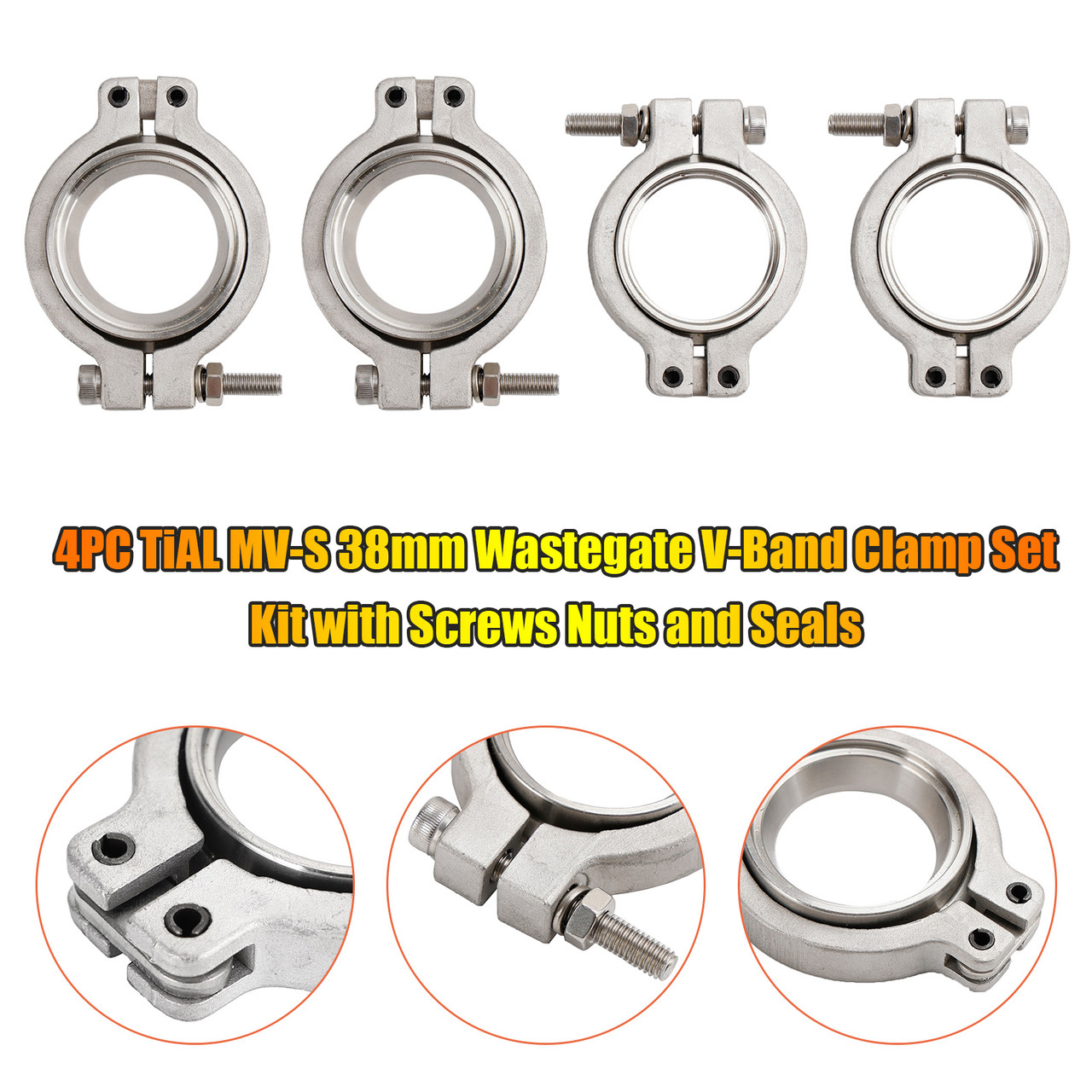 4PC TiAL MV-S 38mm Wastegate V-Band Clamp Set Kit with Screws Nuts and Seals