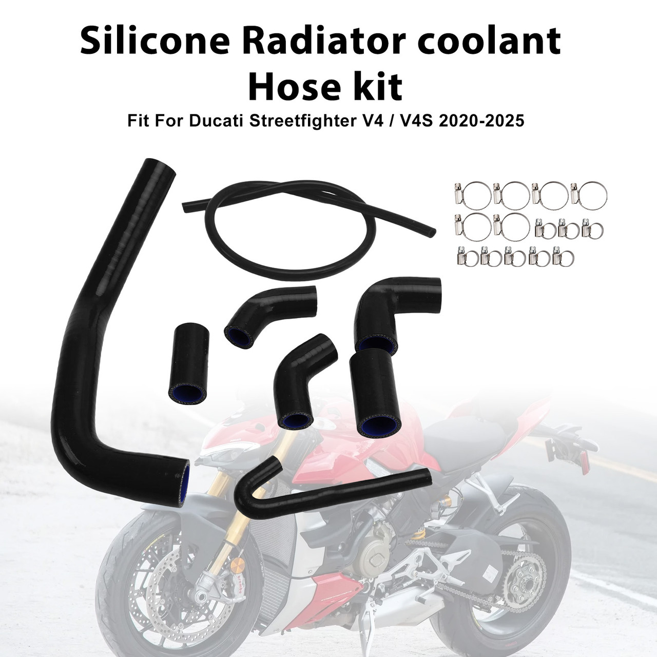 2020-2025 Ducati Streetfighter V4/ V4S Silicone Radiator coolant Hose kit Black Generic