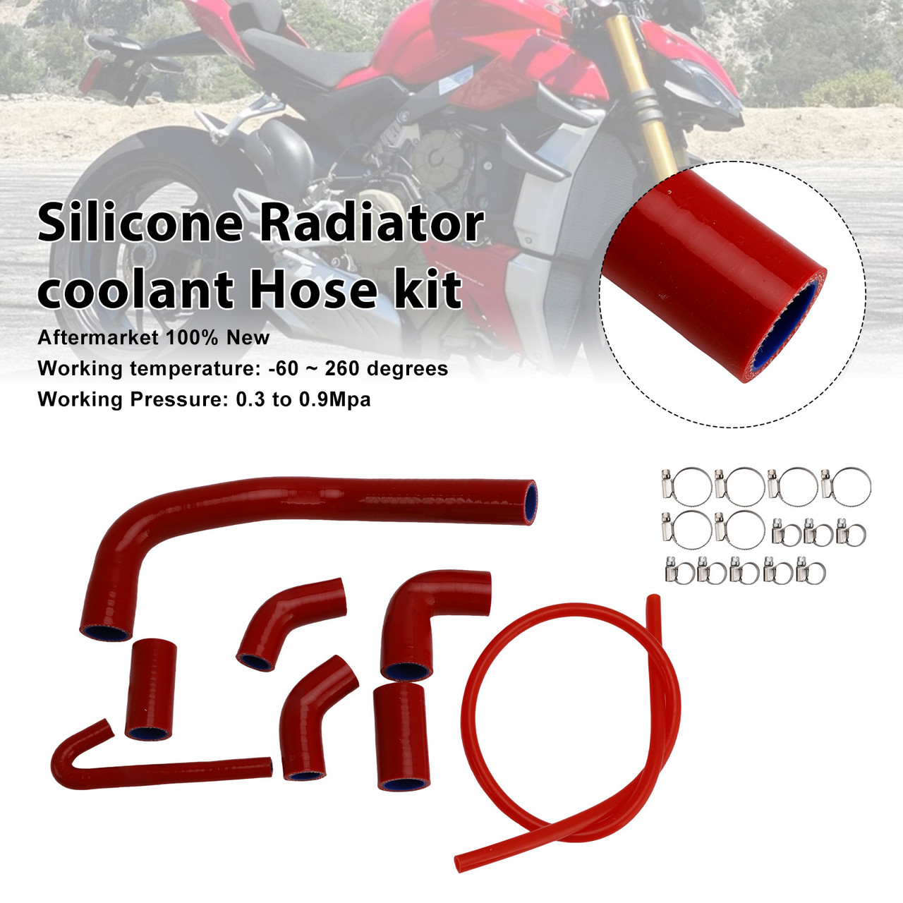 2020-2025 Ducati Streetfighter V4/ V4S Silicone Radiator coolant Hose kit Red Generic