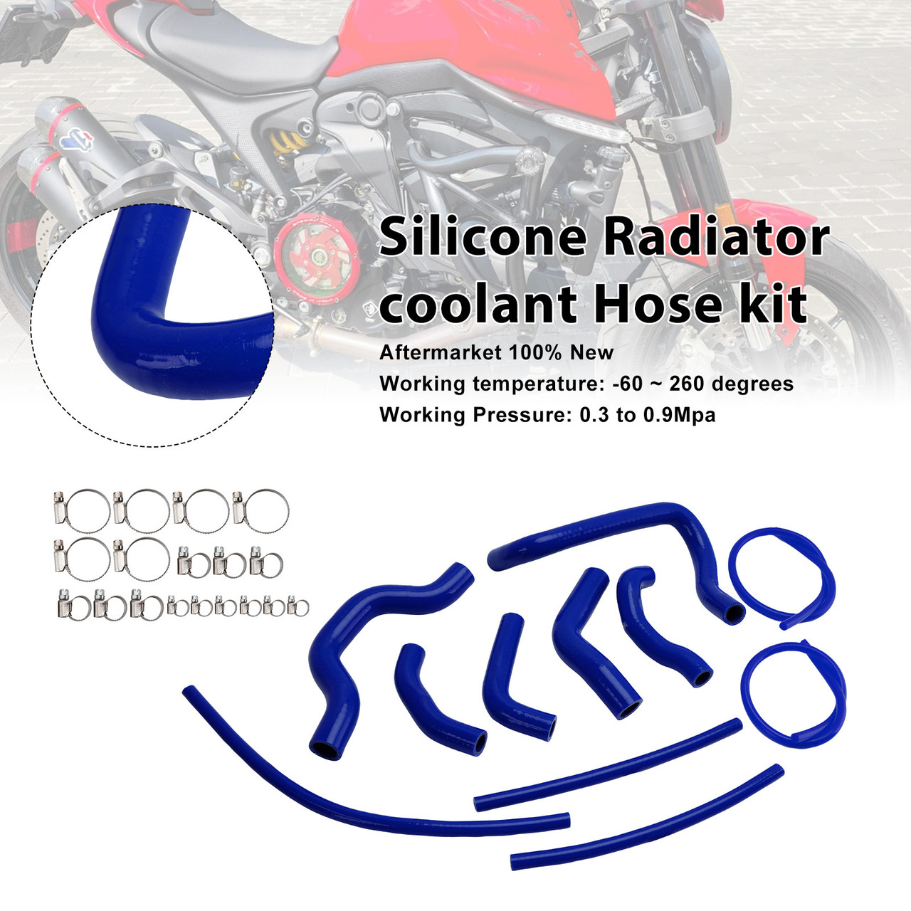 2021-2025 Ducati Monster 937 Silicone Radiator coolant Hose kit Blue Generic