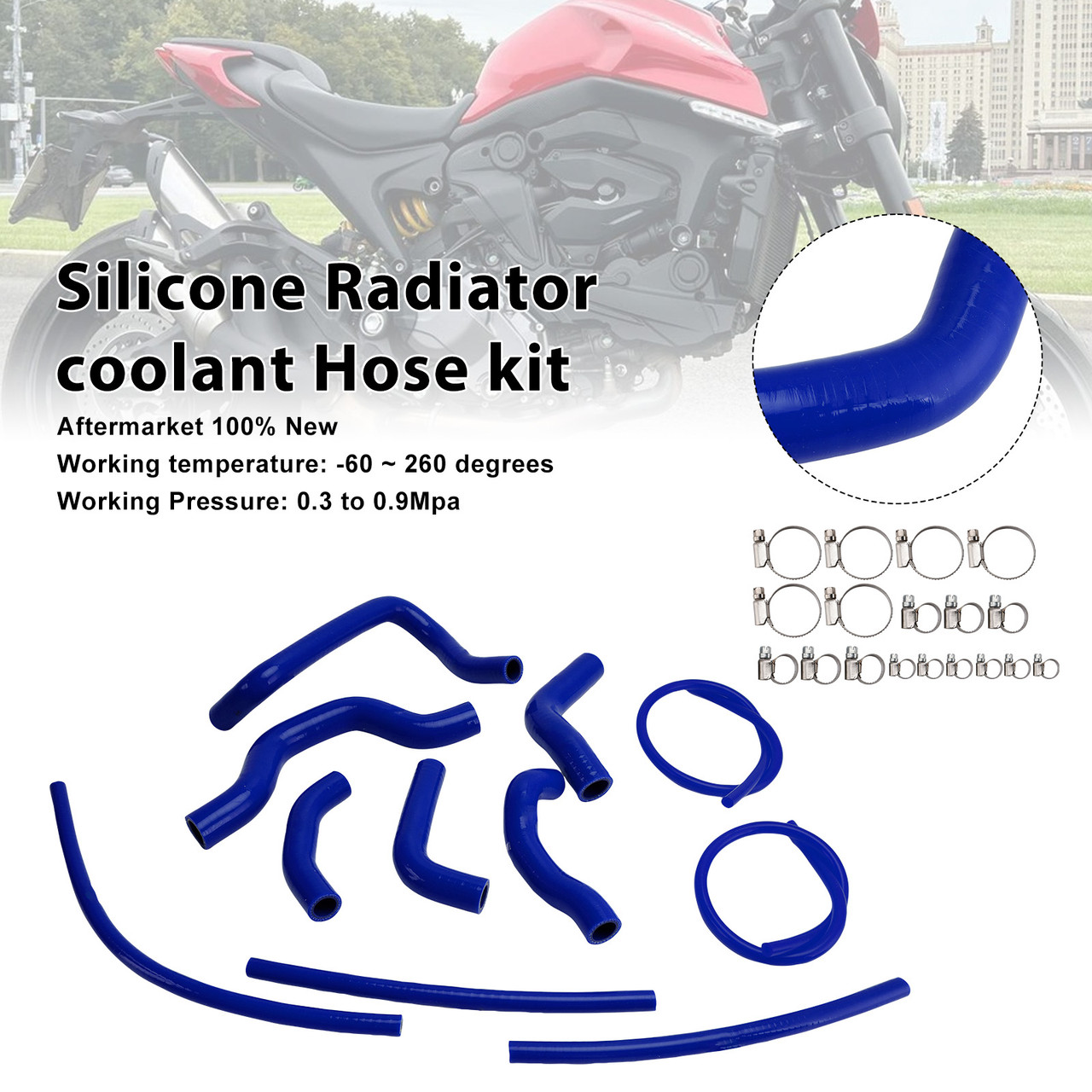2021-2025 Ducati Monster 937 Silicone Radiator coolant Hose kit Blue Generic