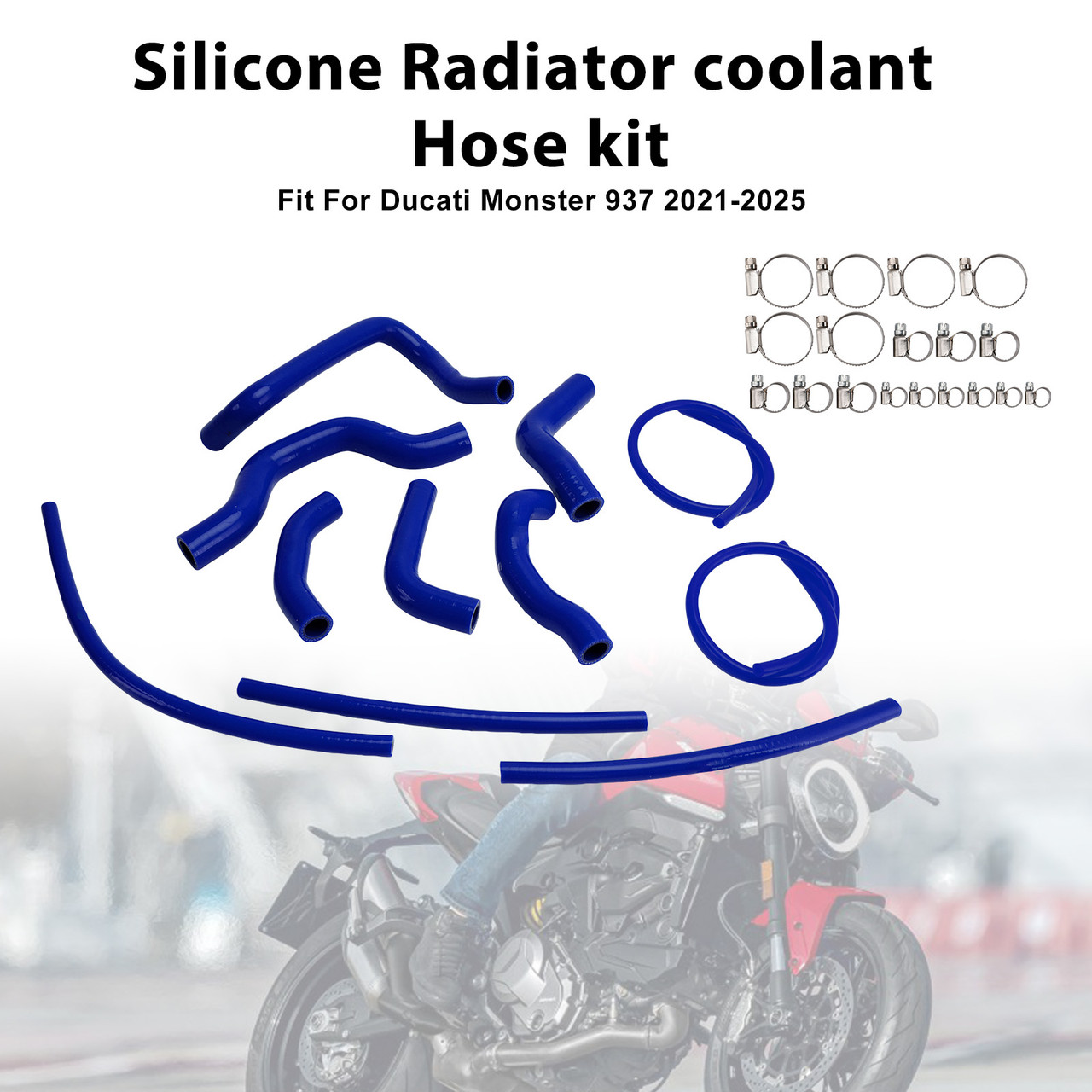 2021-2025 Ducati Monster 937 Silicone Radiator coolant Hose kit Blue Generic