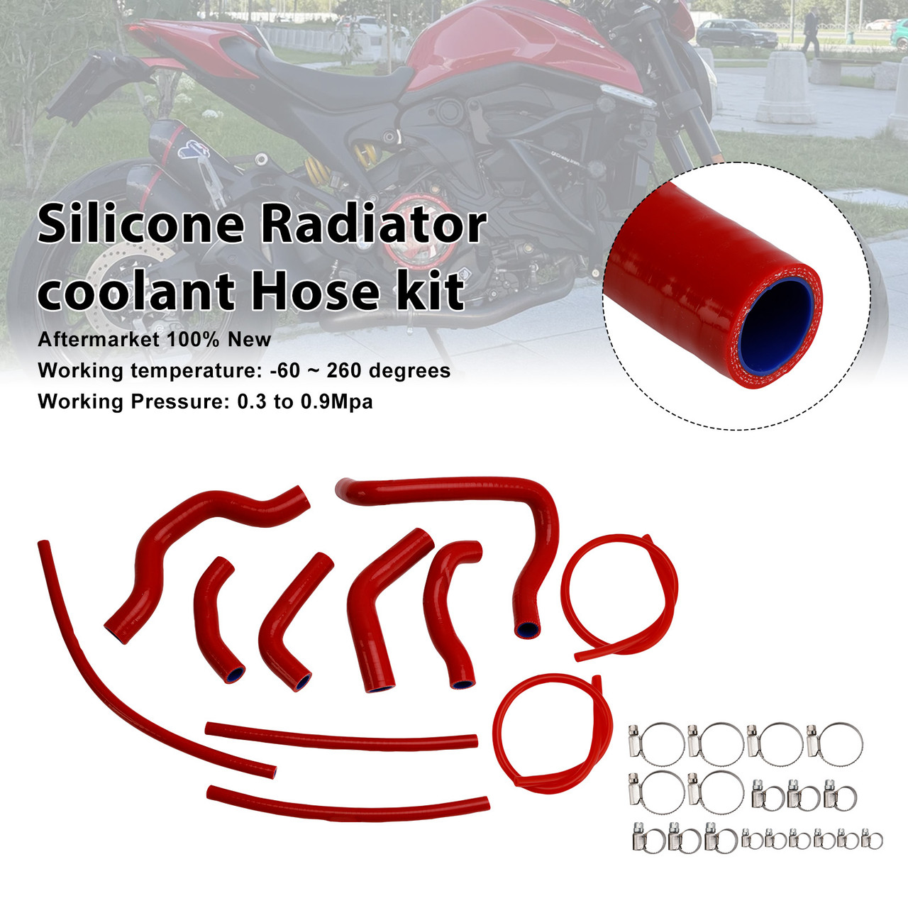 2021-2025 Ducati Monster 937 Silicone Radiator coolant Hose kit Red Generic