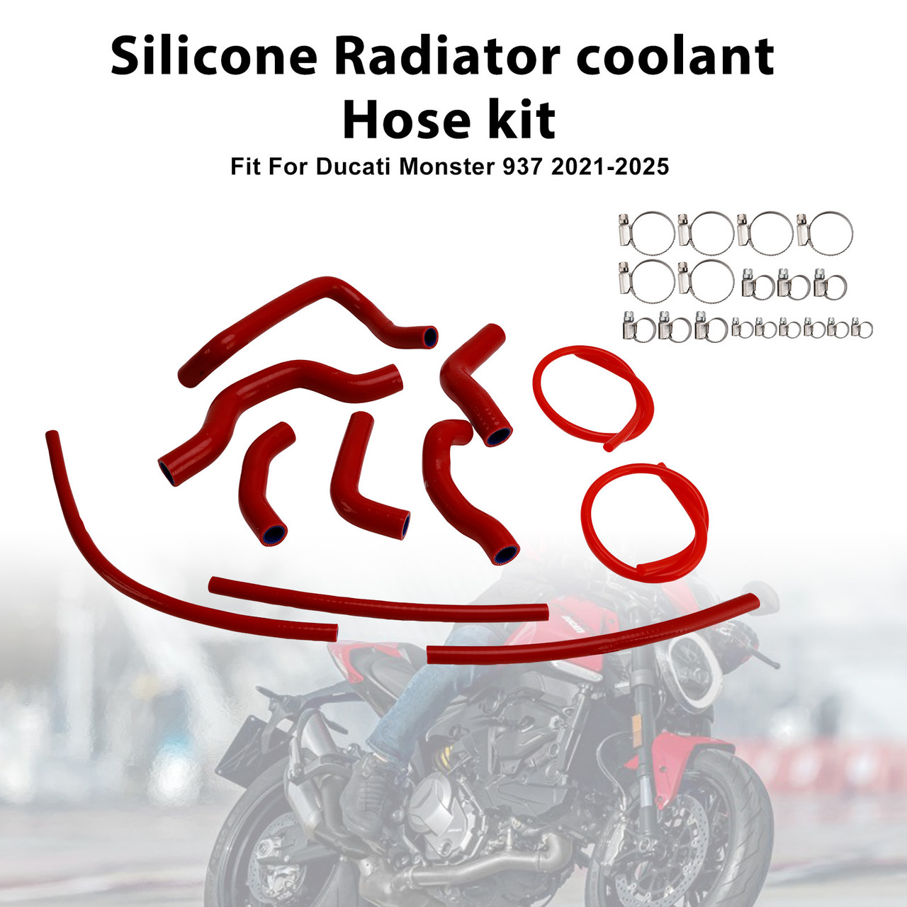 2021-2025 Ducati Monster 937 Silicone Radiator coolant Hose kit Red Generic