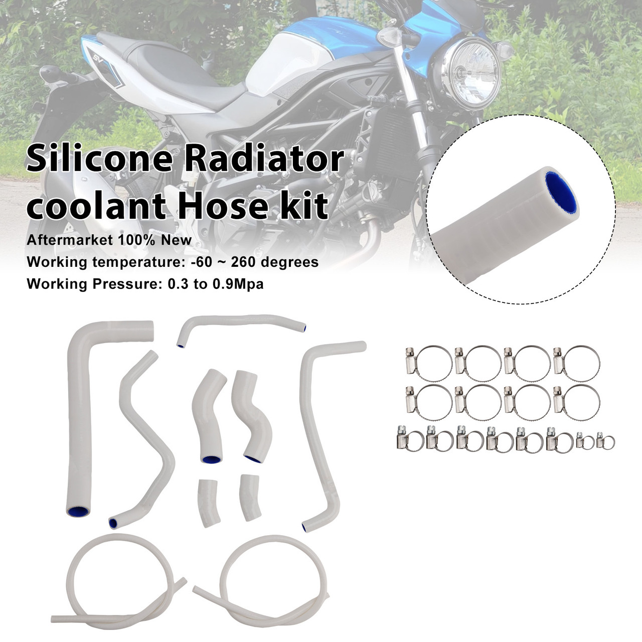 2016-2025 Suzuki SV650 Silicone Radiator coolant Hose kit White Generic