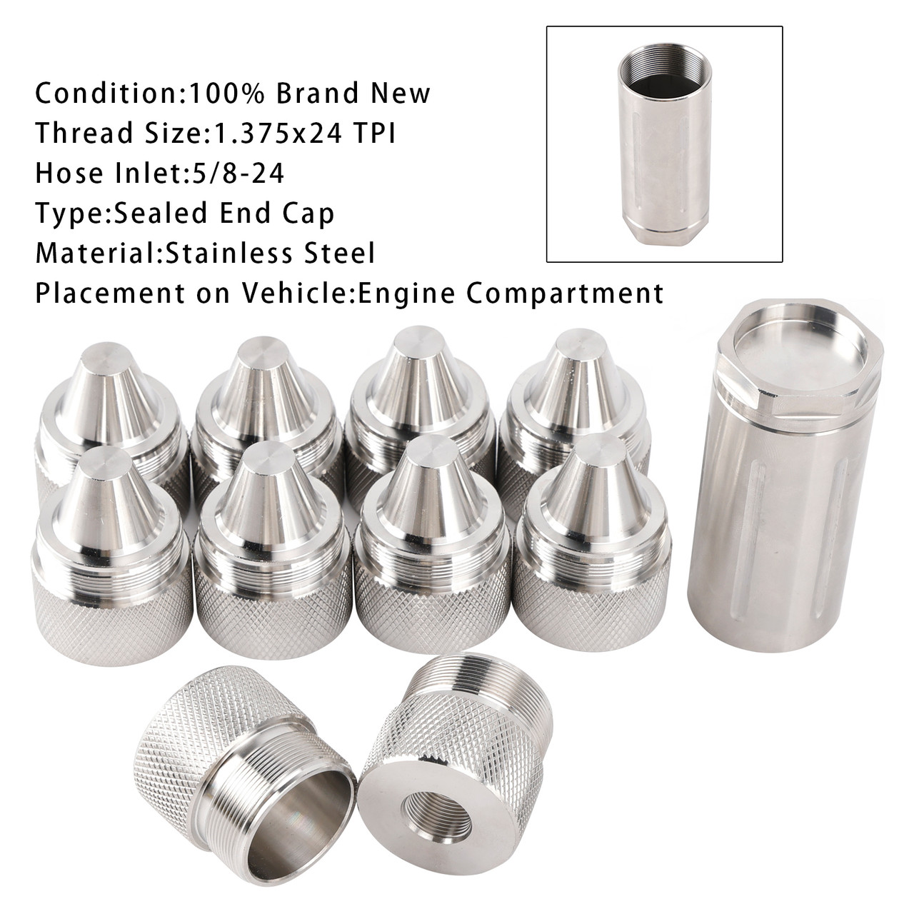 Stainless Steel Replacemet Sealed End Cap For Any 1.375''X24 Cone Shaped Parts