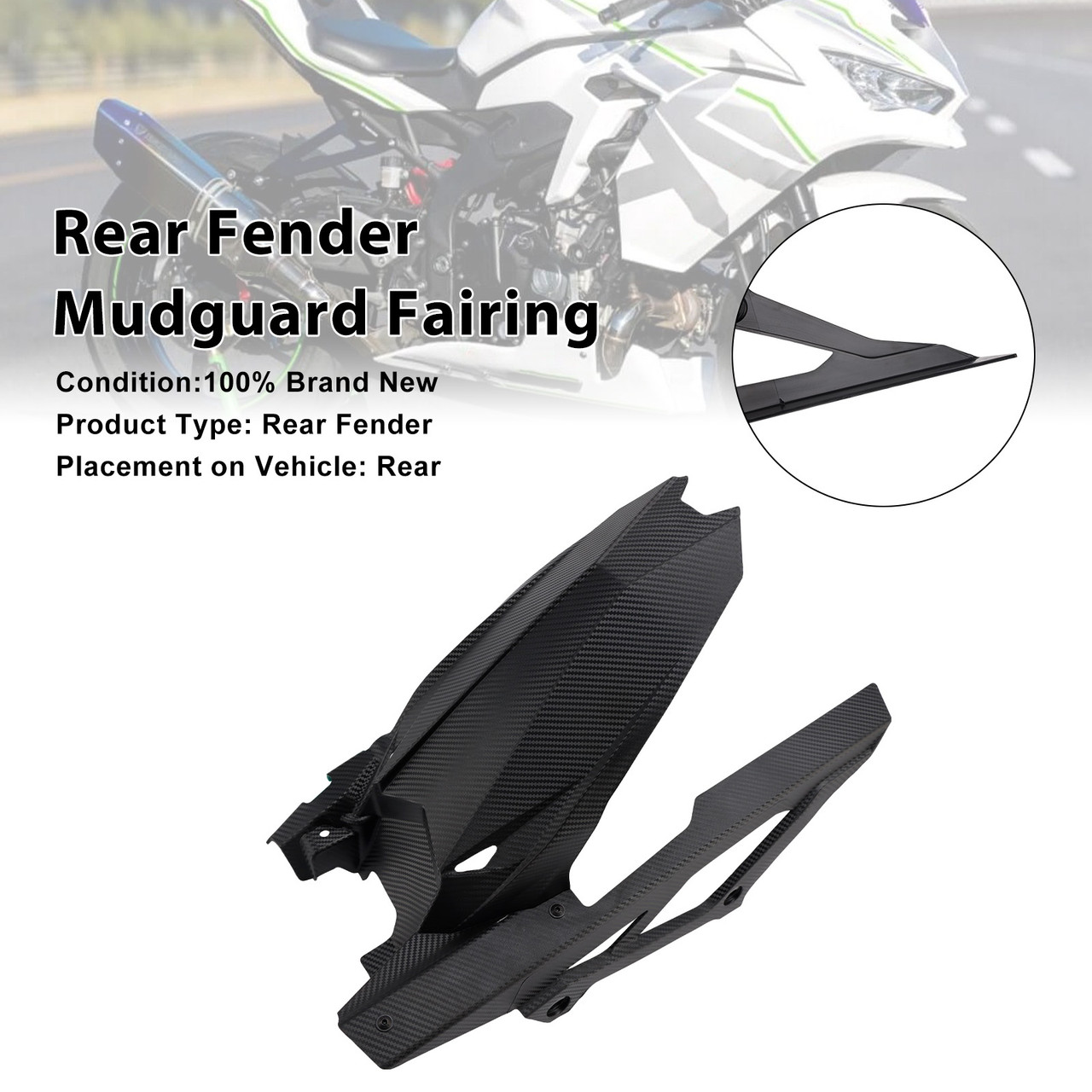 2020-2025 Kawasaki ZX-25R / ZX-4R / ZX-4RR Rear Fender Mudguard Fairing Black Generic
