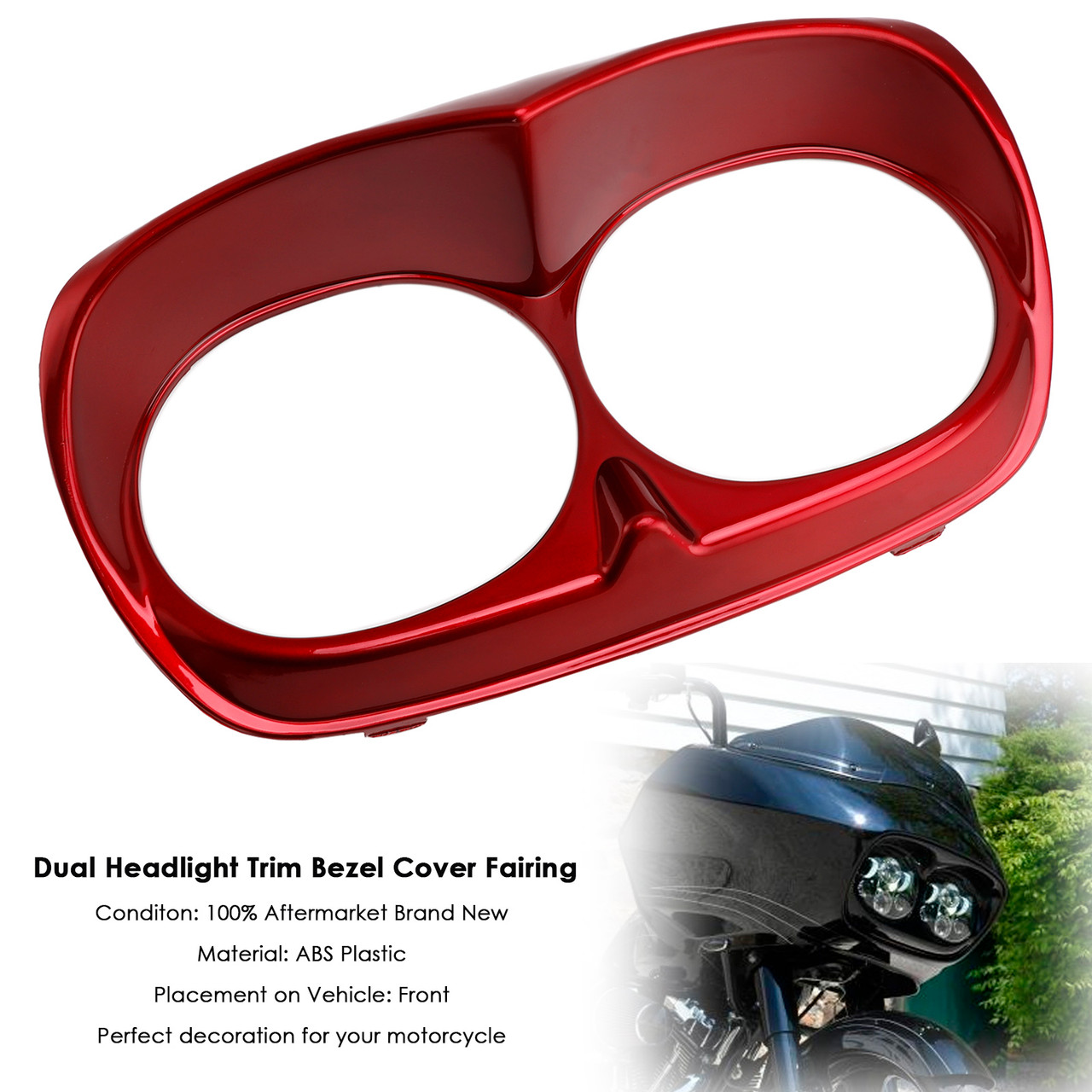 2010-2013 H-D headlight assembly Dual Headlight Trim Bezel Cover Fairing Red Generic