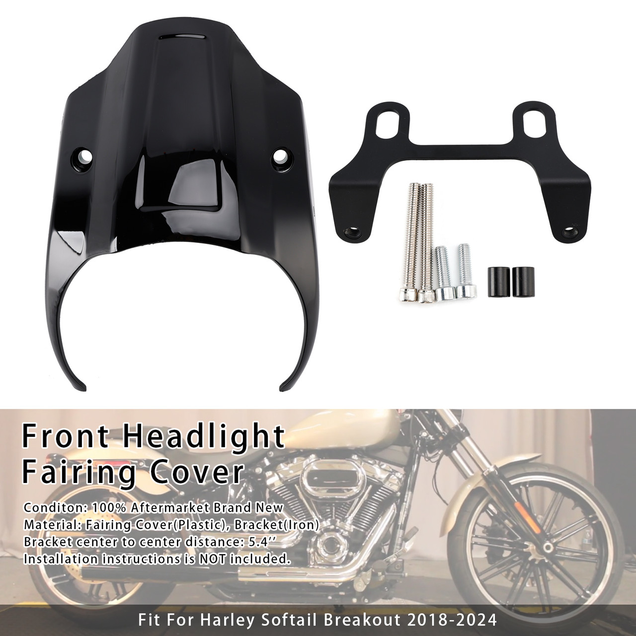 2018-2024 Harley Softail Breakout Front Headlight Fairing Cover Black Generic