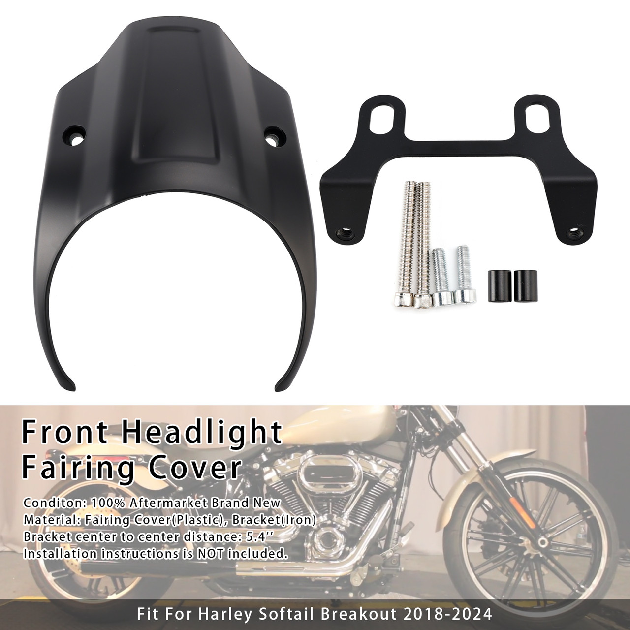 2018-2024 Harley Softail Breakout Front Headlight Fairing Cover Matte Black Generic