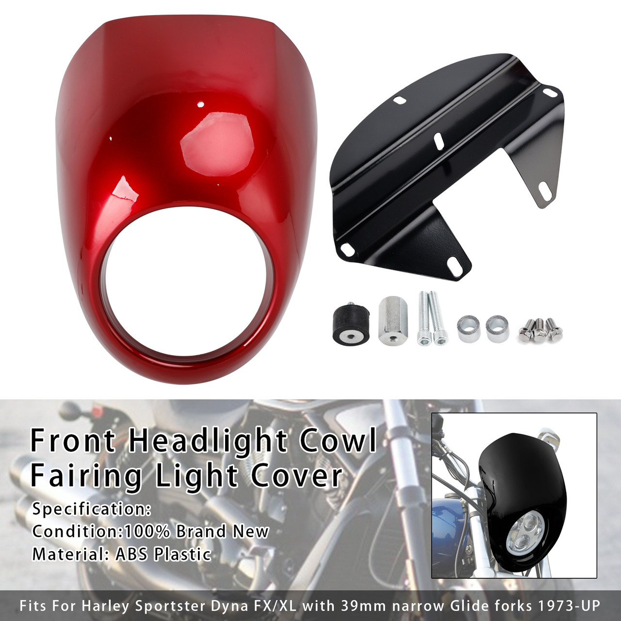 1973-up Sportster Dyna XL 883 1200 FX Headlight Fairing Light Cover Red Generic