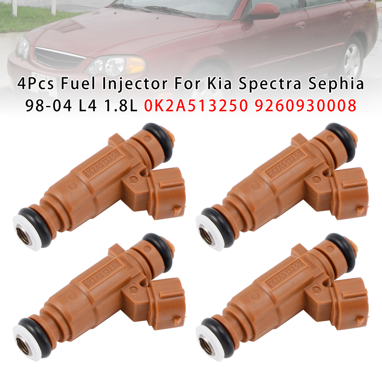 1998-2001 Kia Sephia L4 1.8L 4Pcs Fuel Injector 0K2A513250 9260930008 Generic