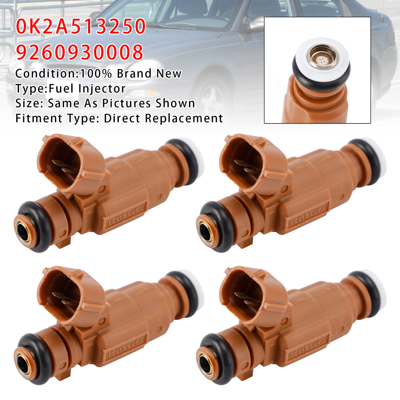 1998-2001 Kia Sephia L4 1.8L 4Pcs Fuel Injector 0K2A513250 9260930008 Generic