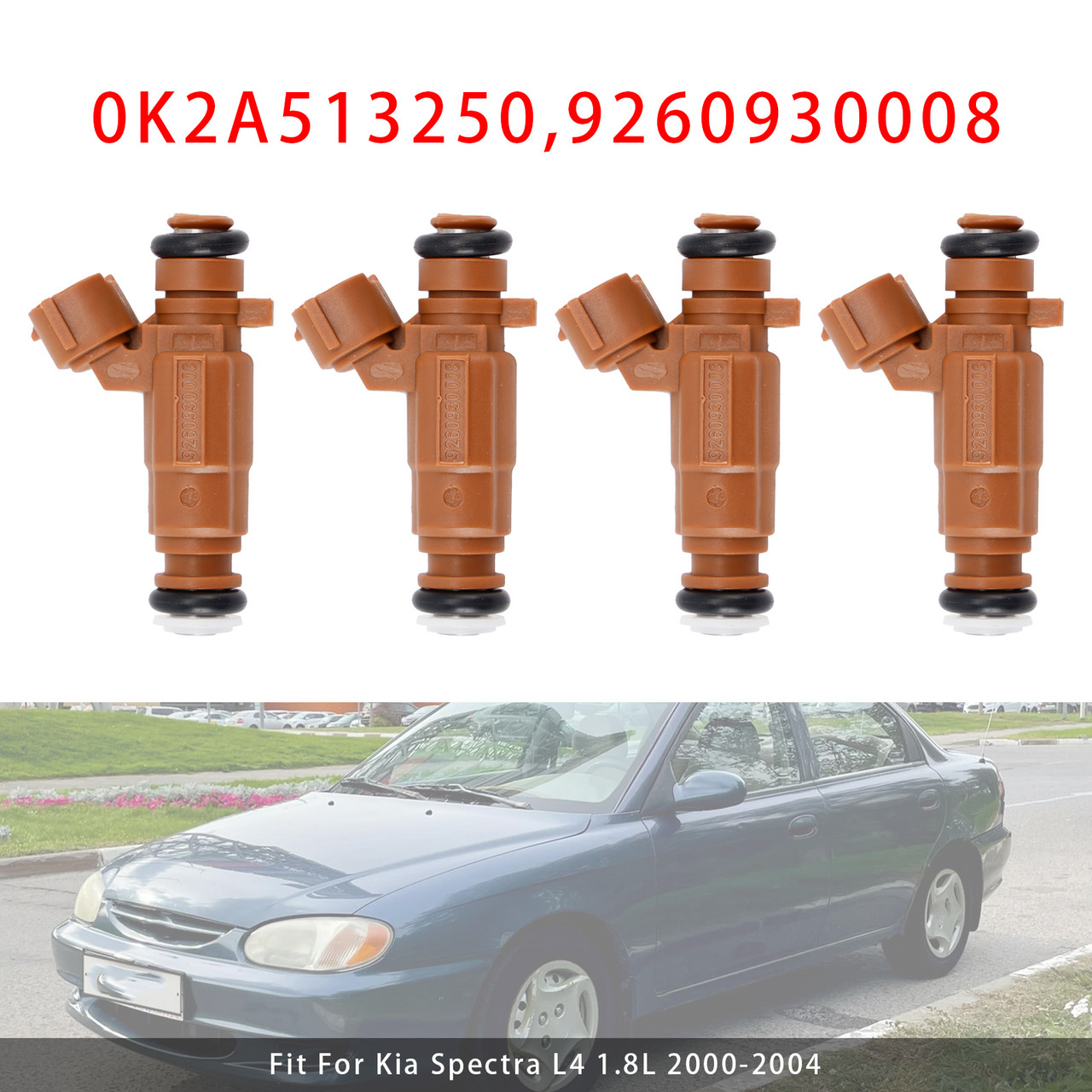 1998-2001 Kia Sephia L4 1.8L 4Pcs Fuel Injector 0K2A513250 9260930008 Generic