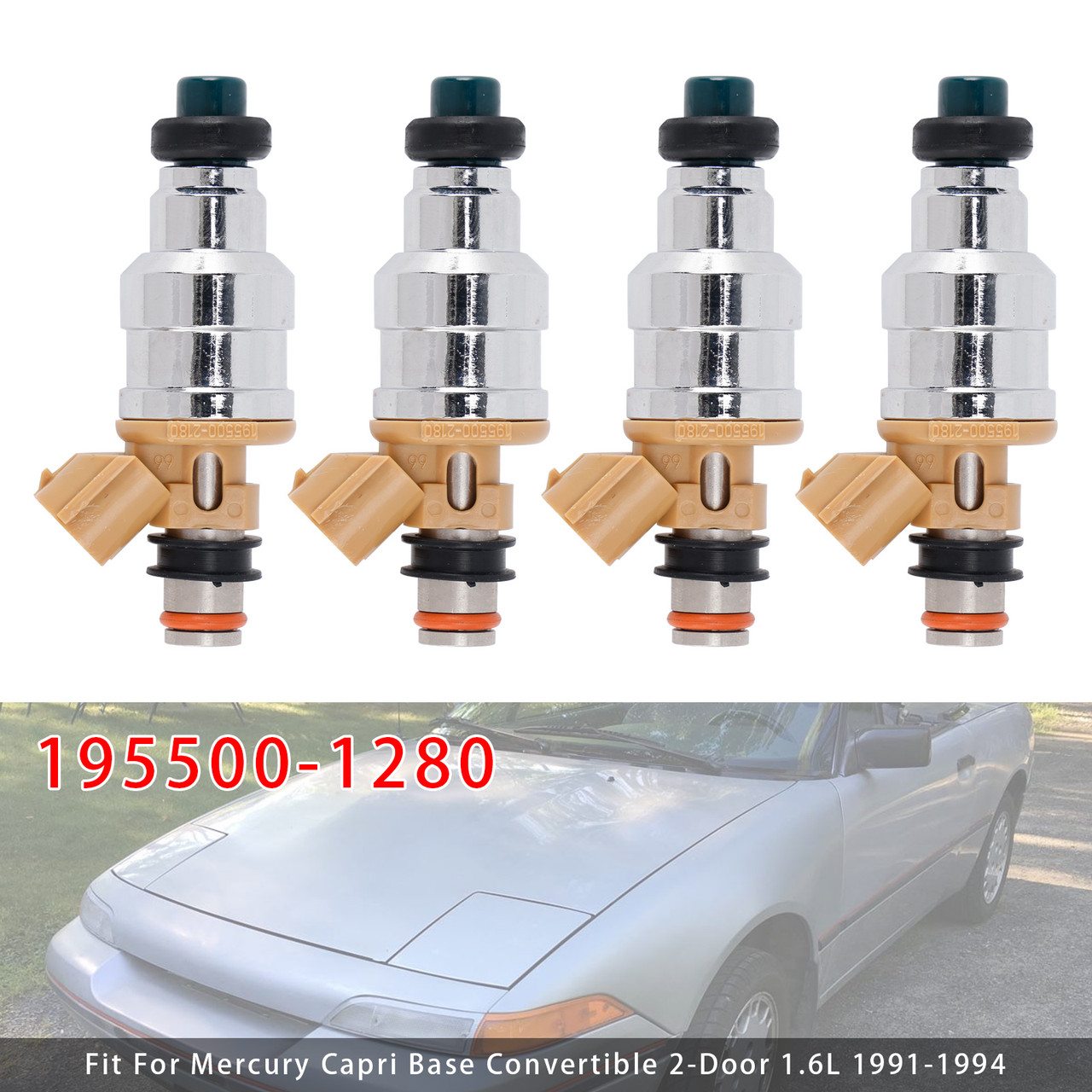 1991-1994 Mercury Capri Base Convertible 2-Door 1.6L 4Pcs Fuel Injector 195500-1280 Generic