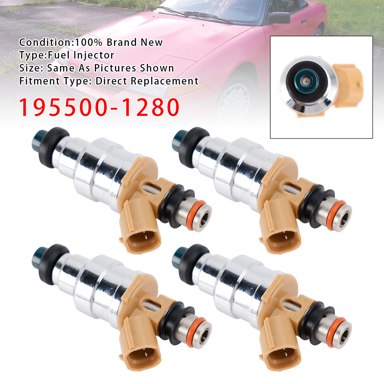 1988-1989 Mazda 626 DX LX 4Pcs Fuel Injector 195500-1280 Generic