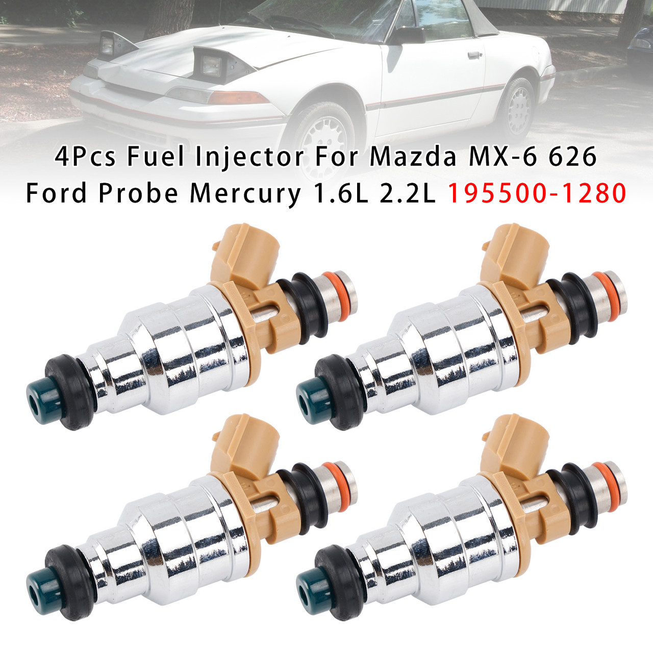 1988-1989 Mazda MX-6 DX LX Coupe 2-Door 2.2L 4Pcs Fuel Injector 195500-1280 Generic