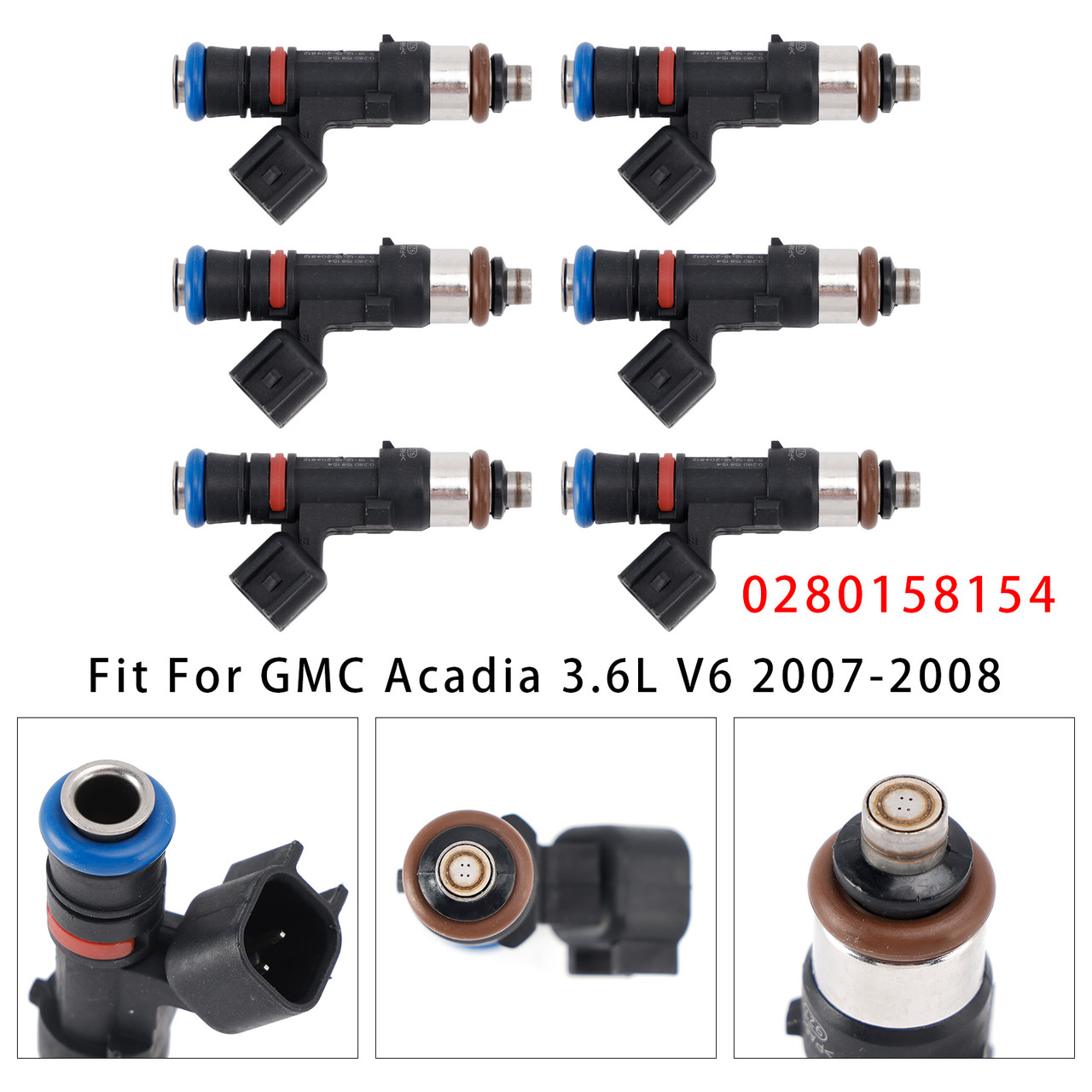 2007-2008 Saturn Outlook Vue GMC Acadia Enclave 6Pcs Fuel Injector 0280158154 Generic