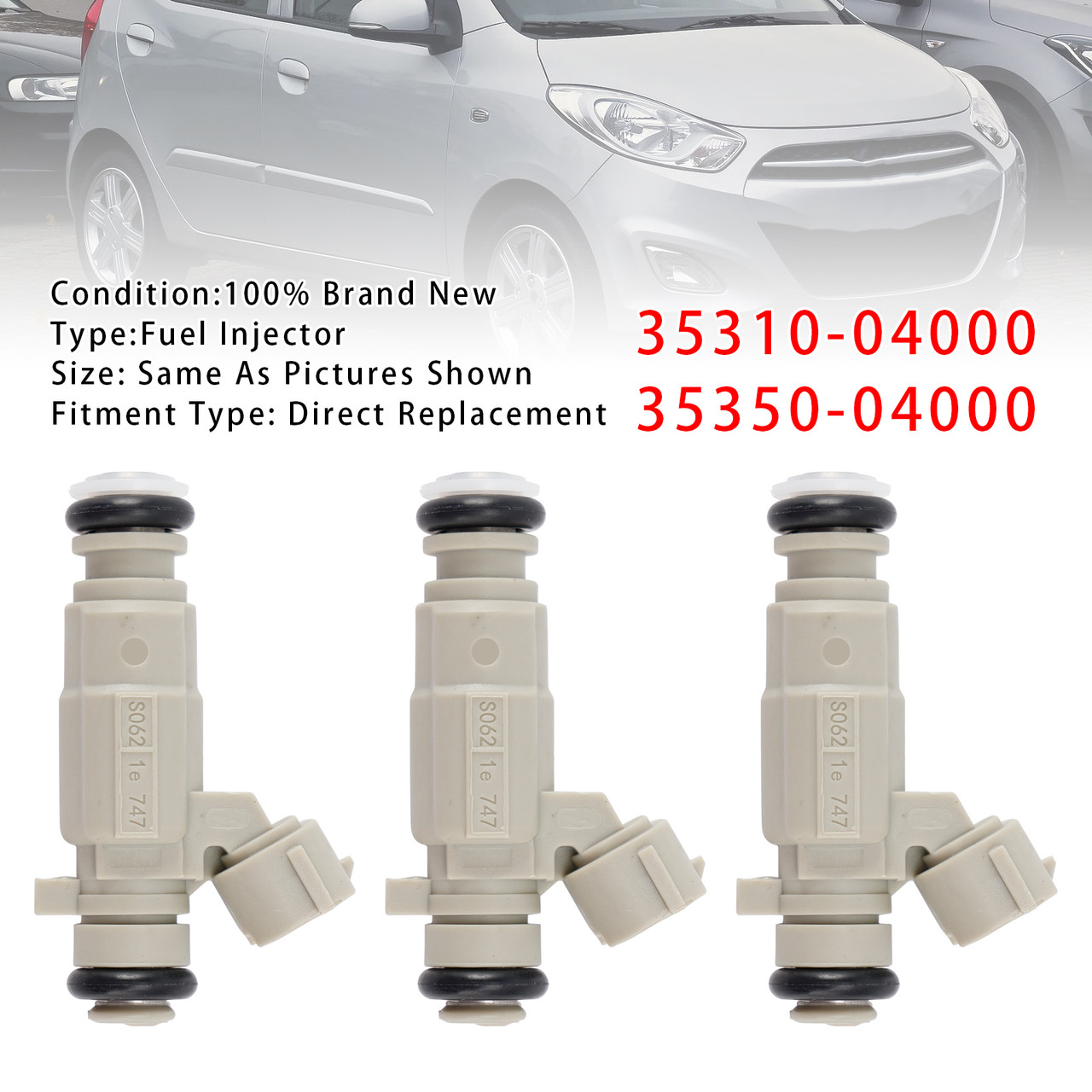 2011-2021 Hyundai i10 i20 II 3Pcs Fuel Injector 35350-04000 35310-04000 Generic