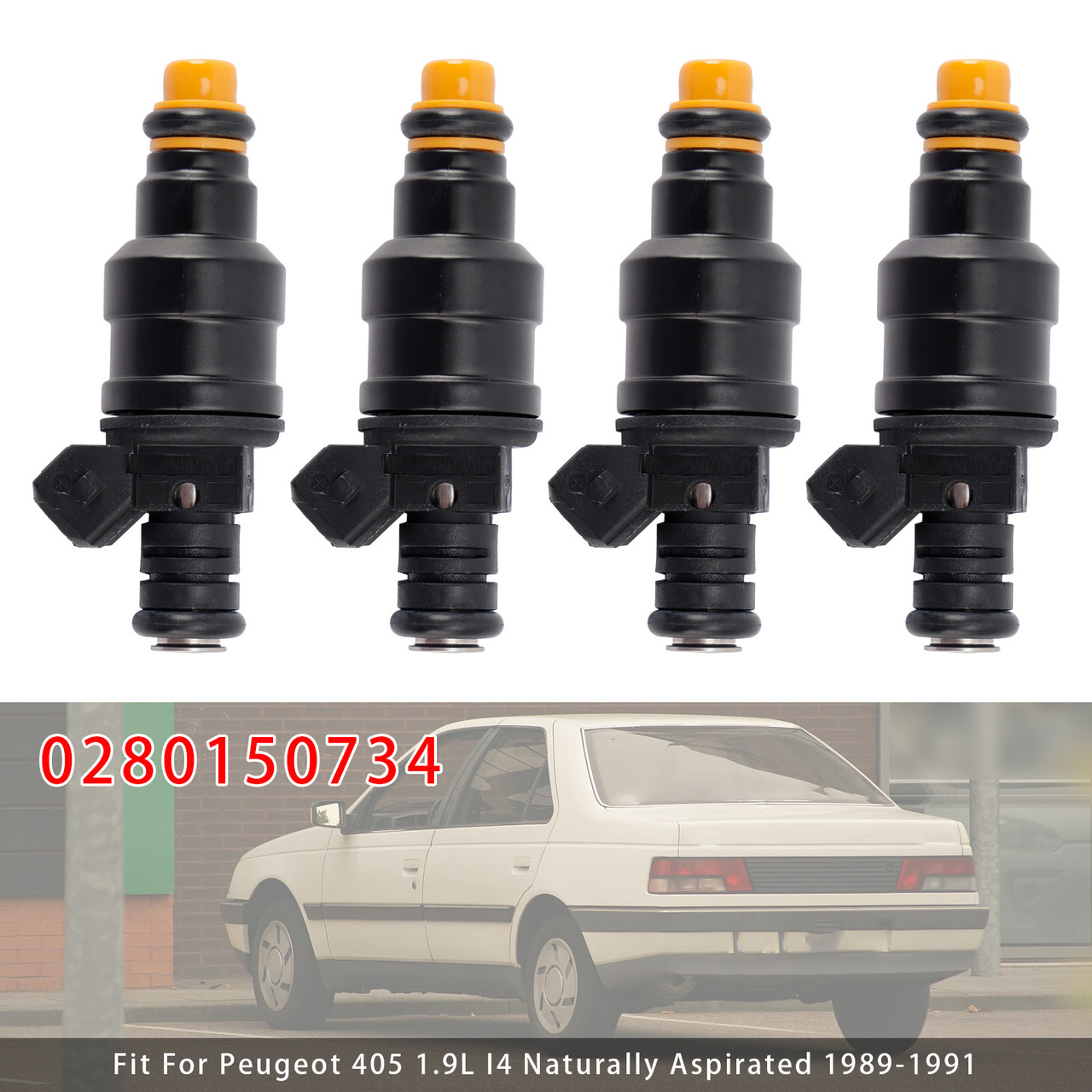 1987-1989 Peugeot 405 505 1.9L 2.2L 4Pcs Fuel Injector 0280150734 Generic