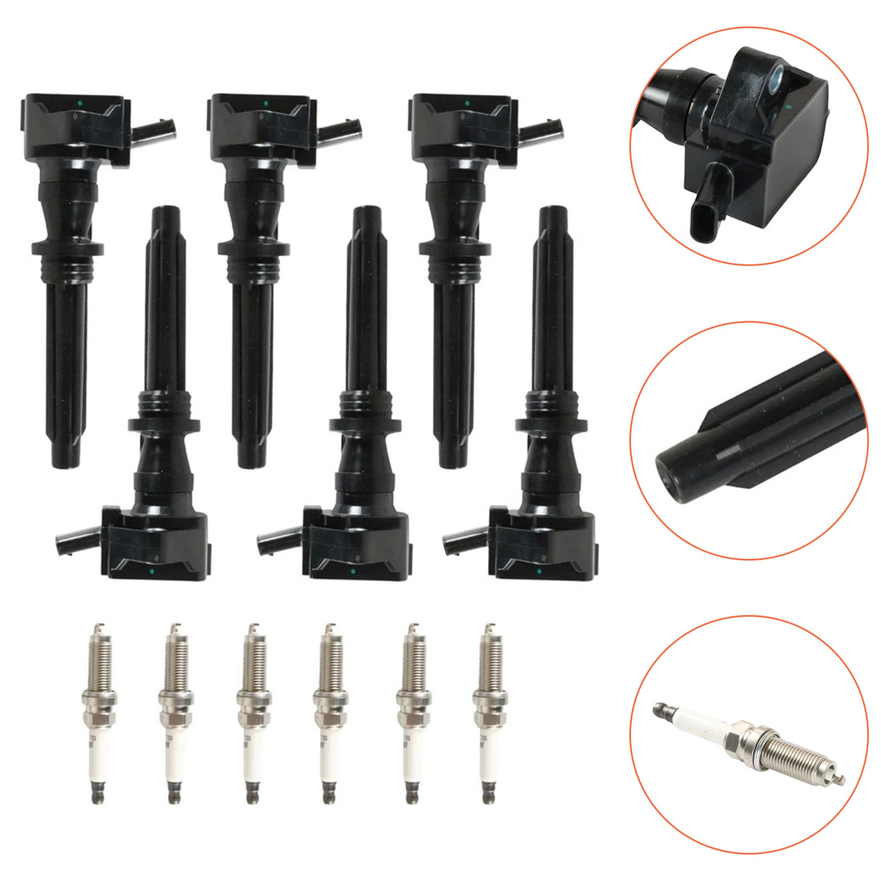2017-2020 Land Rover Discovery V6 3.0L GAS 6 Ignition Coils Spark Plugs UF730 Generic