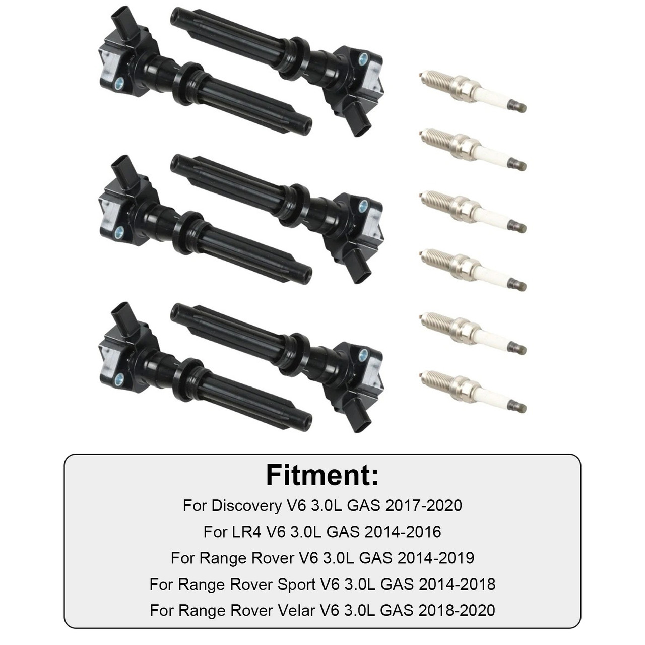 2014-2019 Land Rover Range Rover V6 3.0L GAS 6 Ignition Coils Spark Plugs UF730 Generic