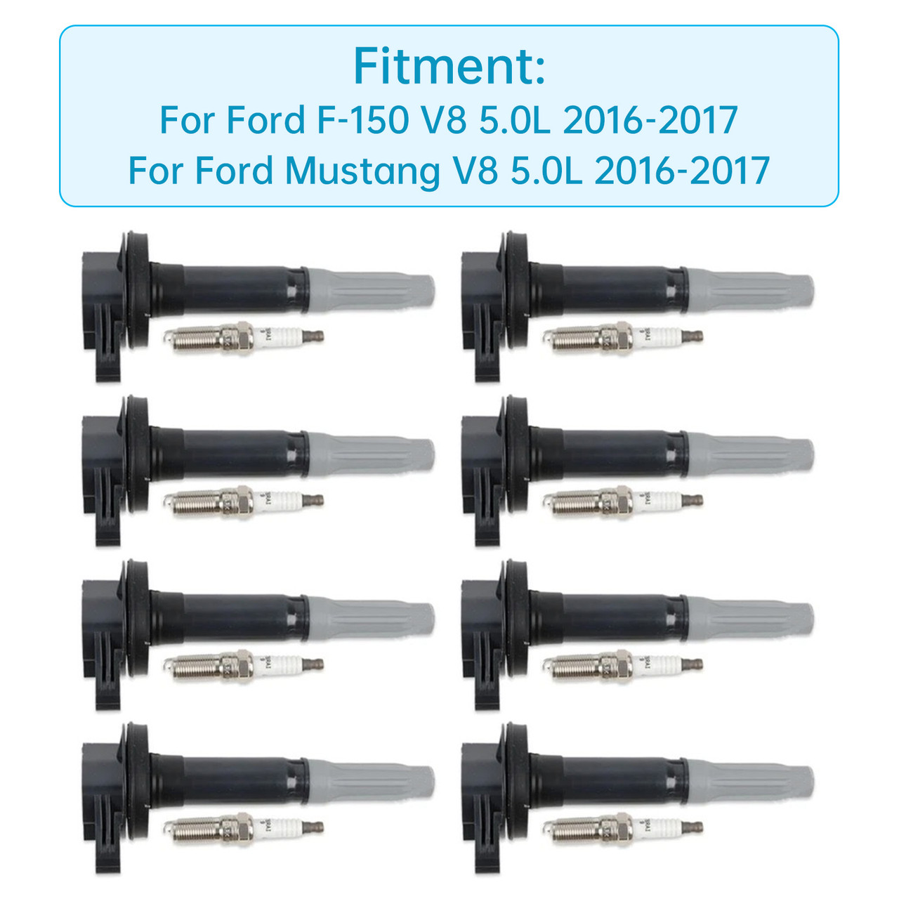 2016-2017 Ford Mustang V8 5.0L 8xIgnition Coil + 8xIridium Spark Plug UF824 Generic