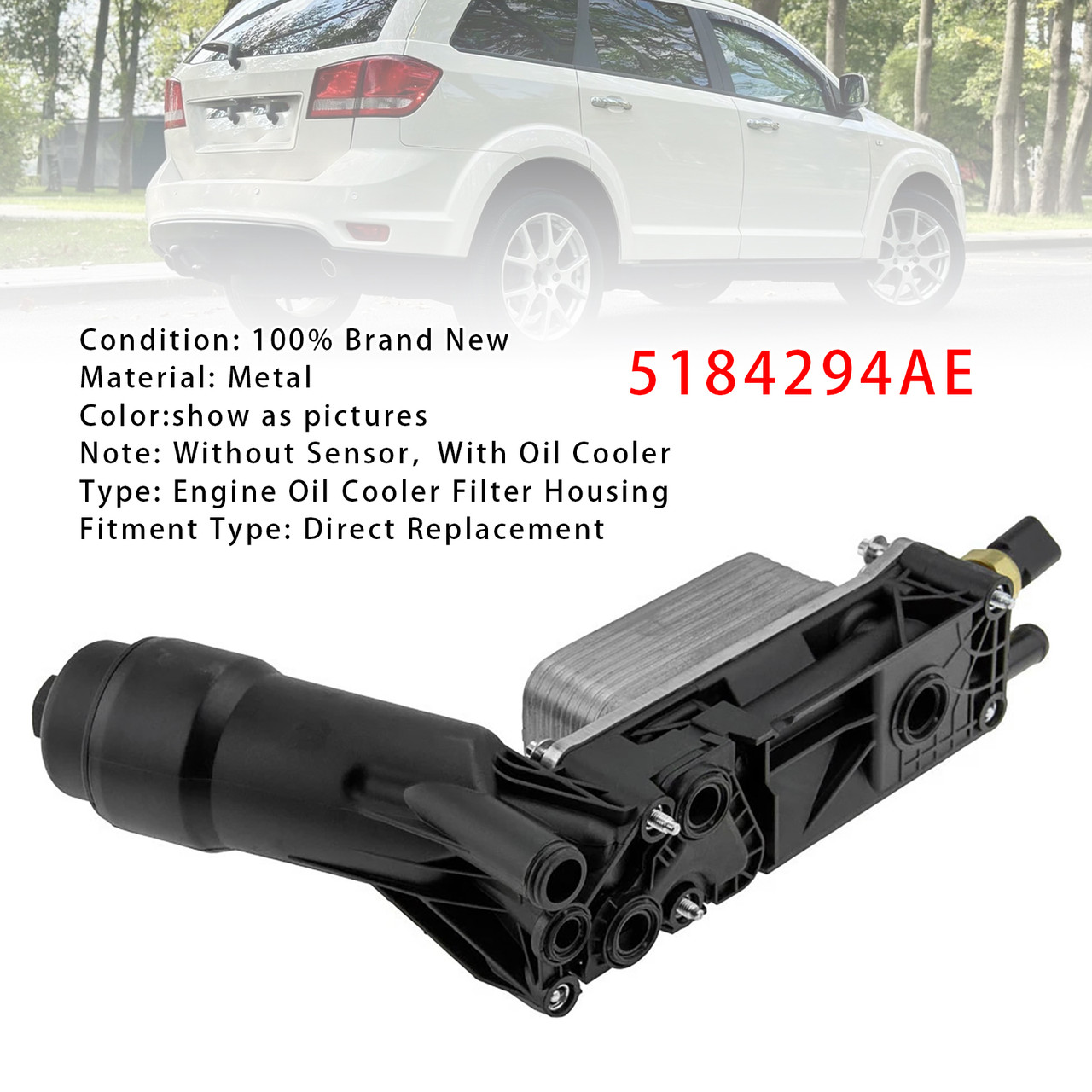 2014-2016 Jeep Cherokee V6 3.6L Engine Oil Cooler Filter Housing 5184294AE Generic