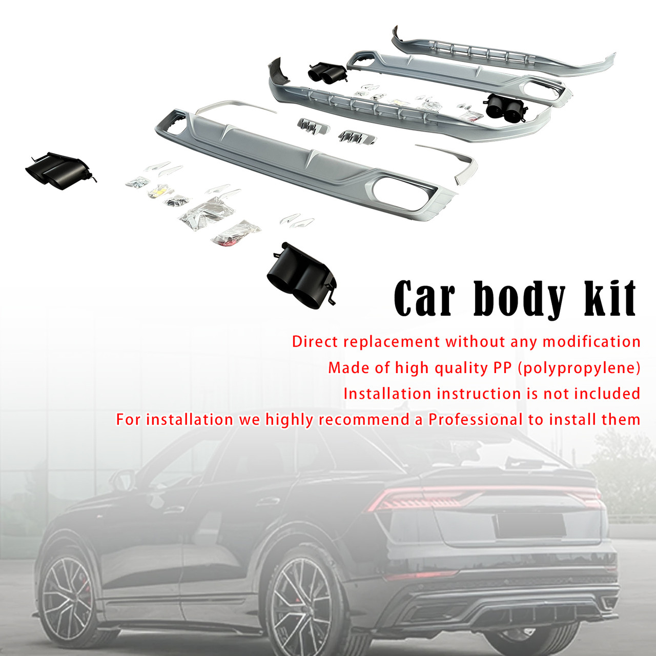 Body Kit Bumper Fit AUDI Q8 S-Line MK1 2018-2023 Upgrade To ABT Style