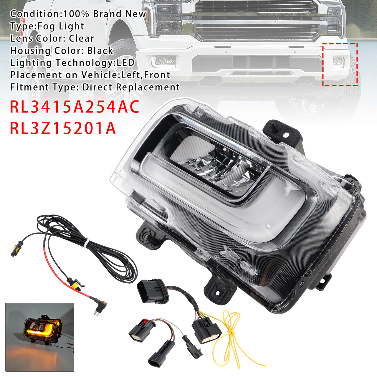 2024-2025 Ford F150 Left LED Front Fog Light Lamp RL3415A254AC RL3Z15201A Generic