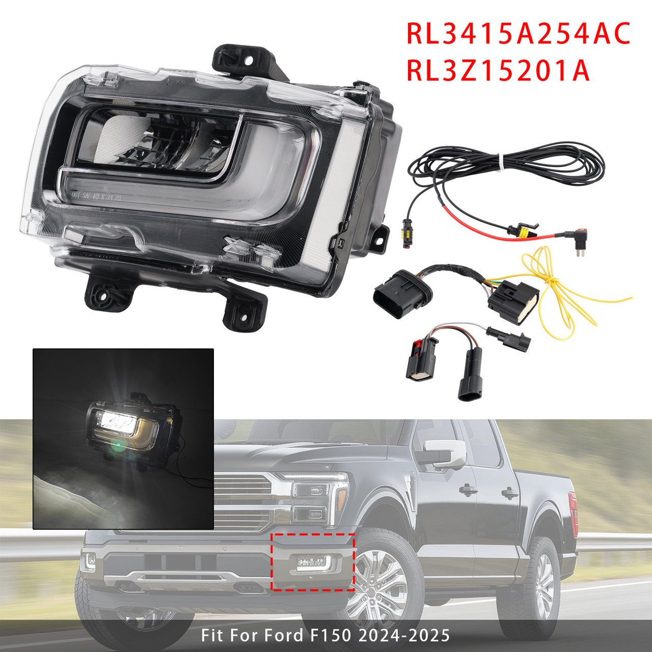 2024-2025 Ford F150 Left LED Front Fog Light Lamp RL3415A254AC RL3Z15201A Generic