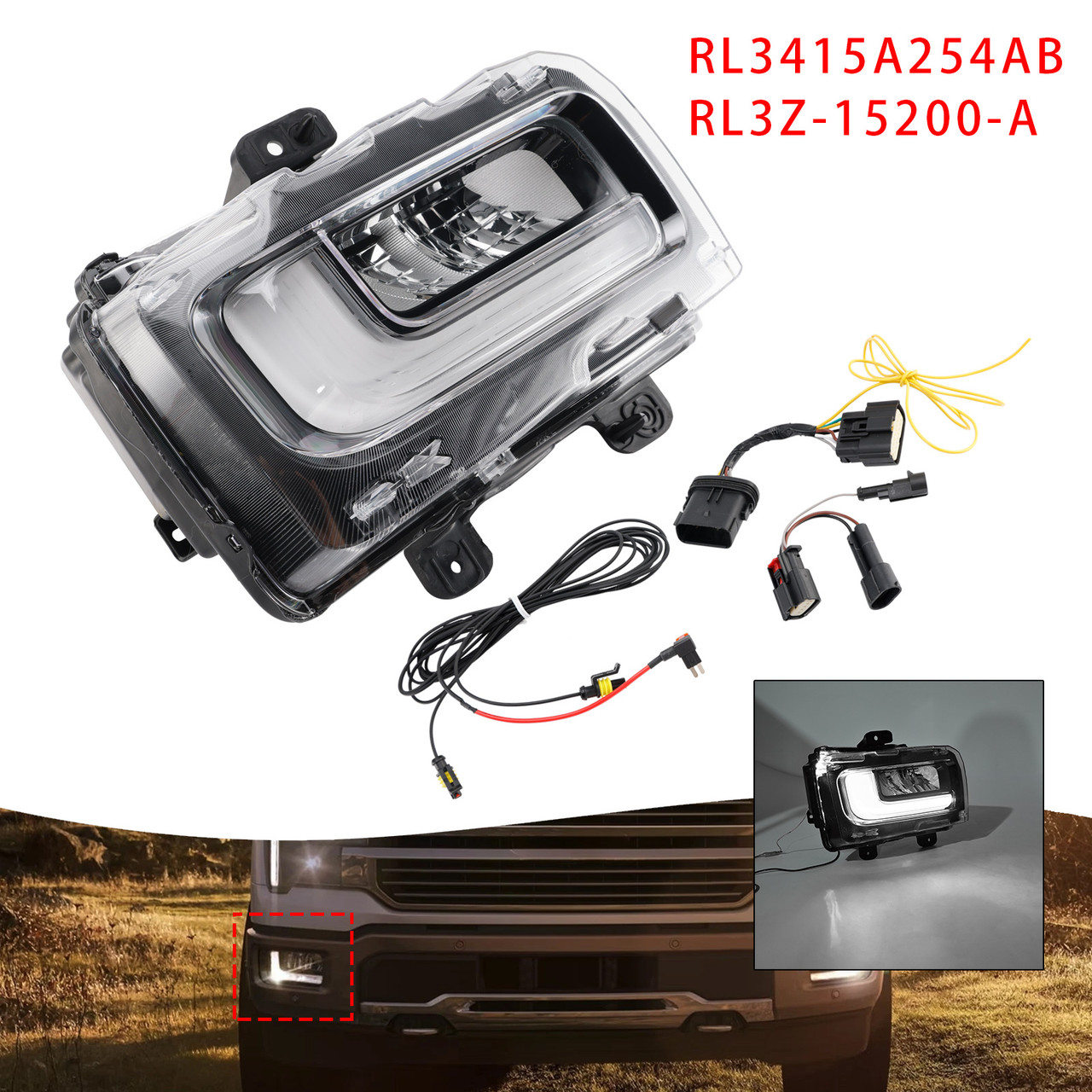 2024-2025 Ford F150 Right LED Front Fog Light Lamp RL3415A254AB RL3Z-15200-A Generic