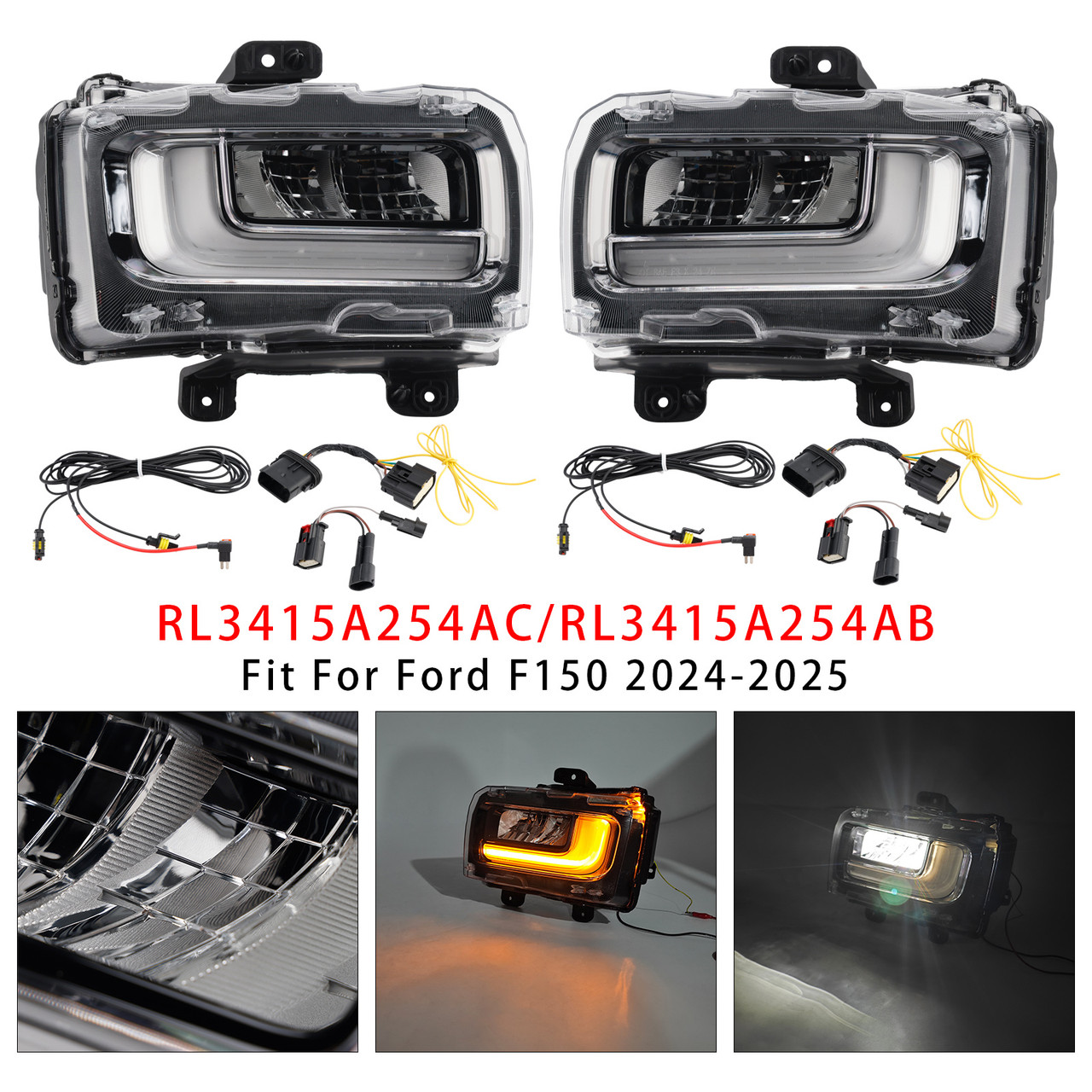 2024-2025 Ford F150 Pair LED Front Fog Light Lamp RL3415A254AB
