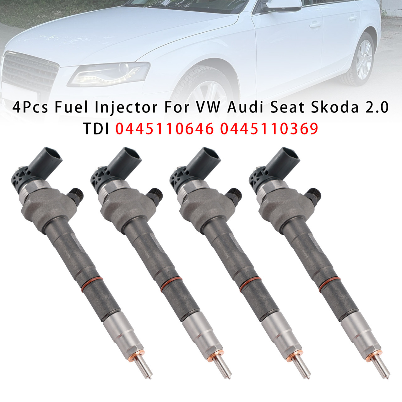 2008-2022 VW AMAROK BEETLE CC GOLF PASSAT JETTA TIGUAN 2.0L TDI 4Pcs Fuel Injector 0445110646 0445110369 Generic