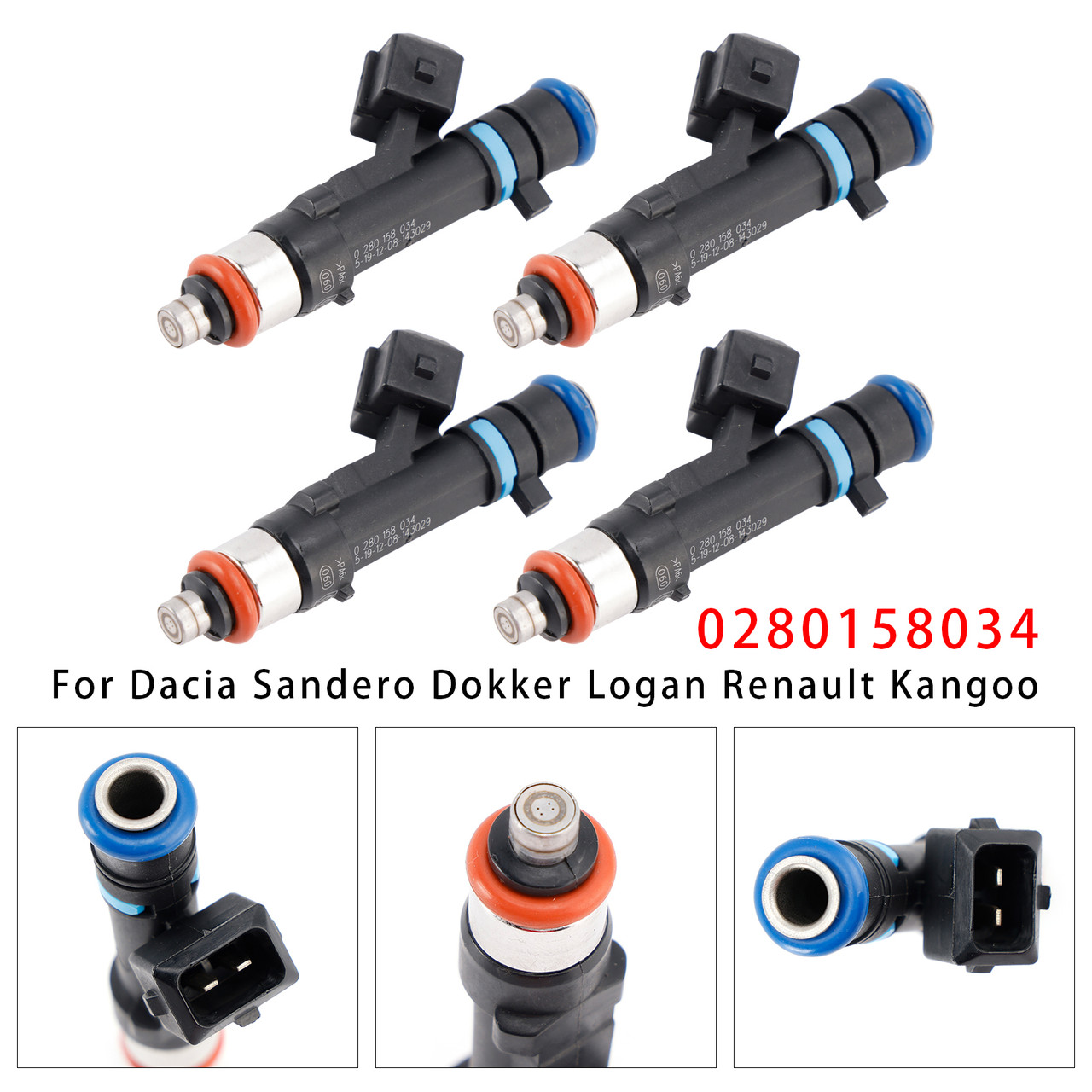 4Pcs Fuel Injector For Dacia Sandero Dokker Logan Renault Kangoo 0280158034