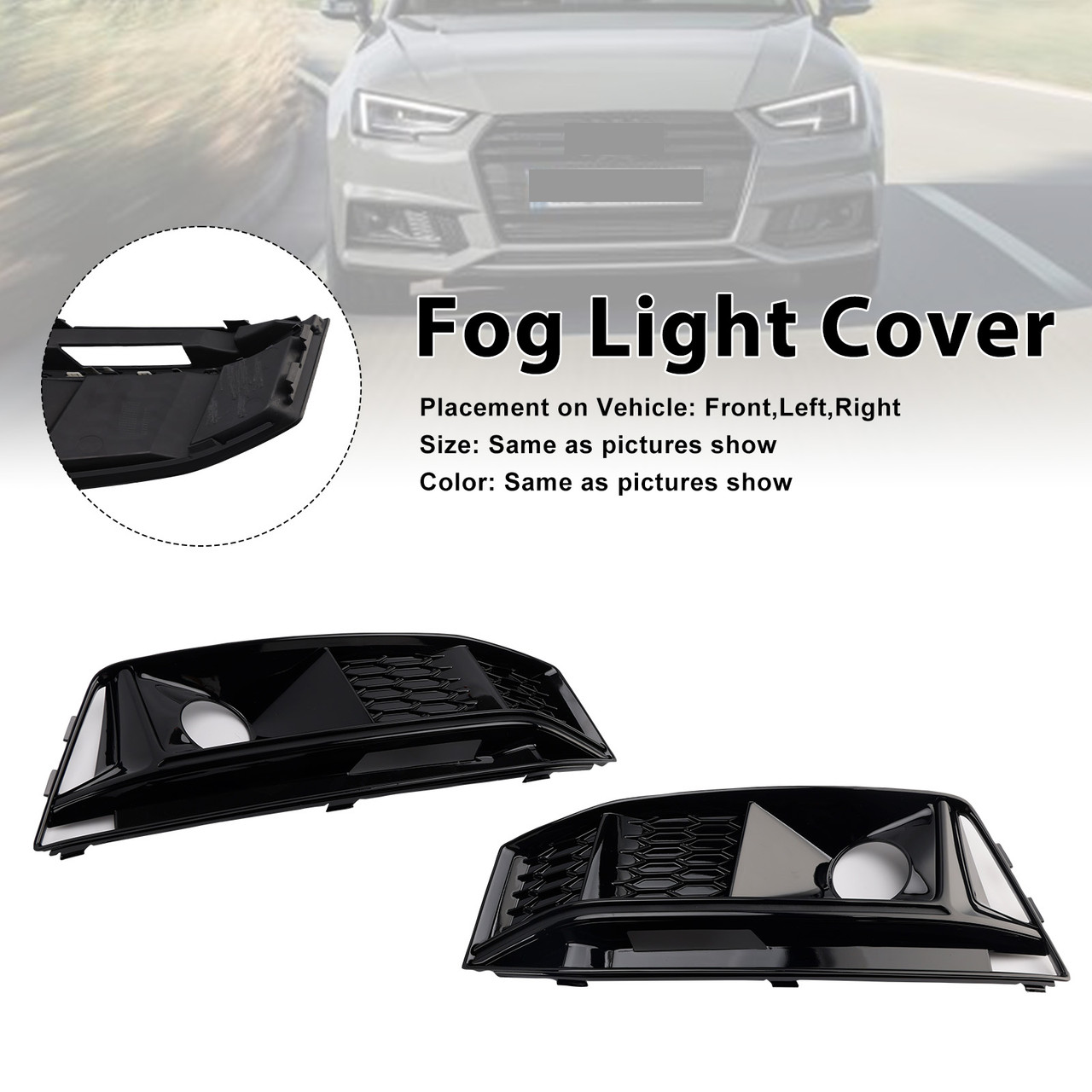 2016-2019 Audi A4 B9 S4 2PCS Black Front Bumper Foglight Grille Generic