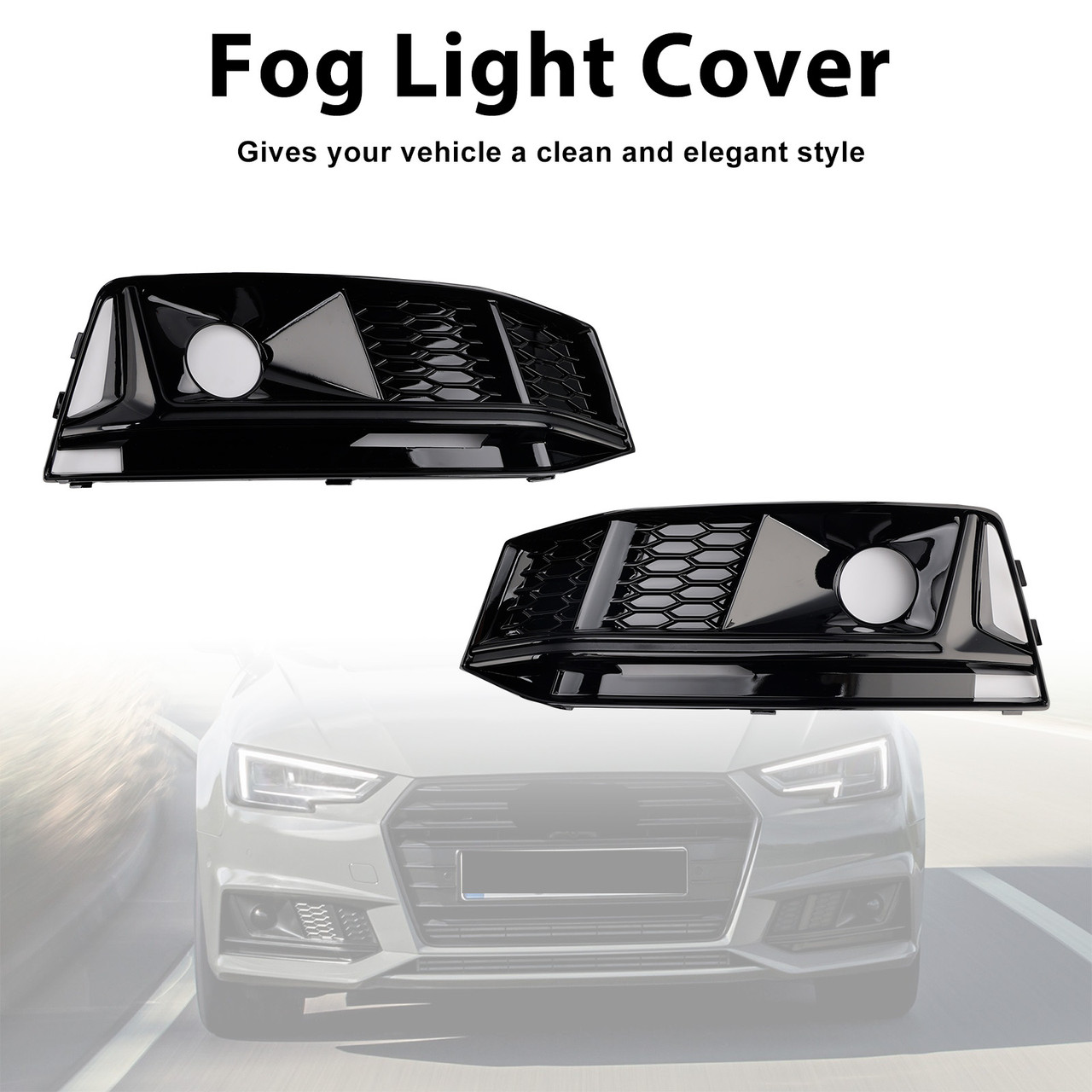 2016-2019 Audi A4 B9 S4 2PCS Black Front Bumper Foglight Grille Generic